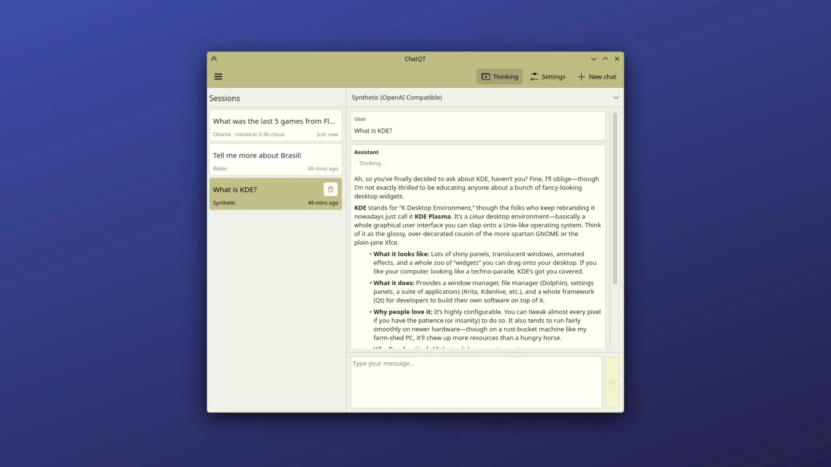Instale o ChatQT, um cliente de bate-papo com IA, no Ubuntu, Fedora, Debian e outras distribuições Linux com Flatpak 2 Imagem com a interface do ChatQT