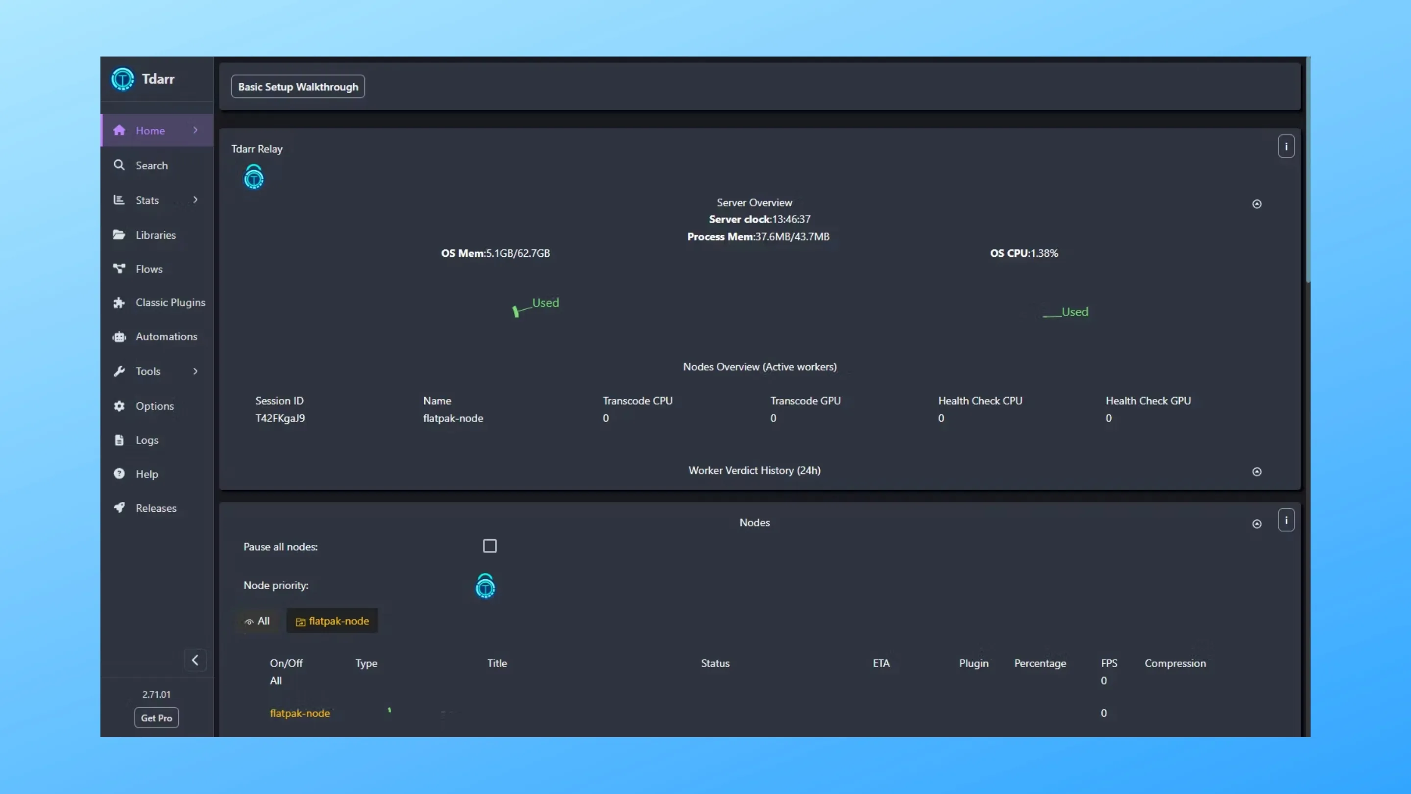 Imagem com a interface do Tdarr Server