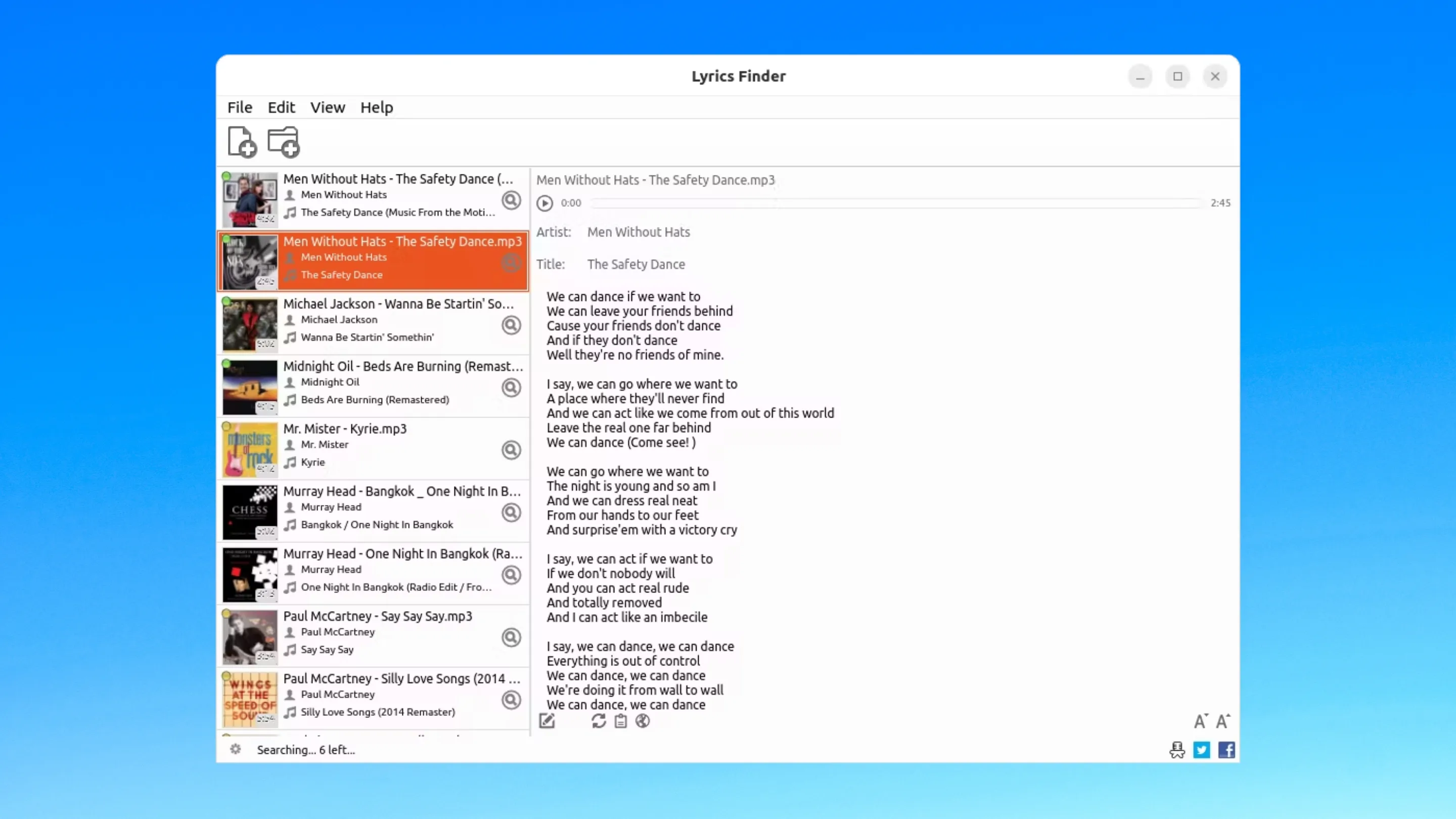 Imagem com a interface do Lyrics Finder
