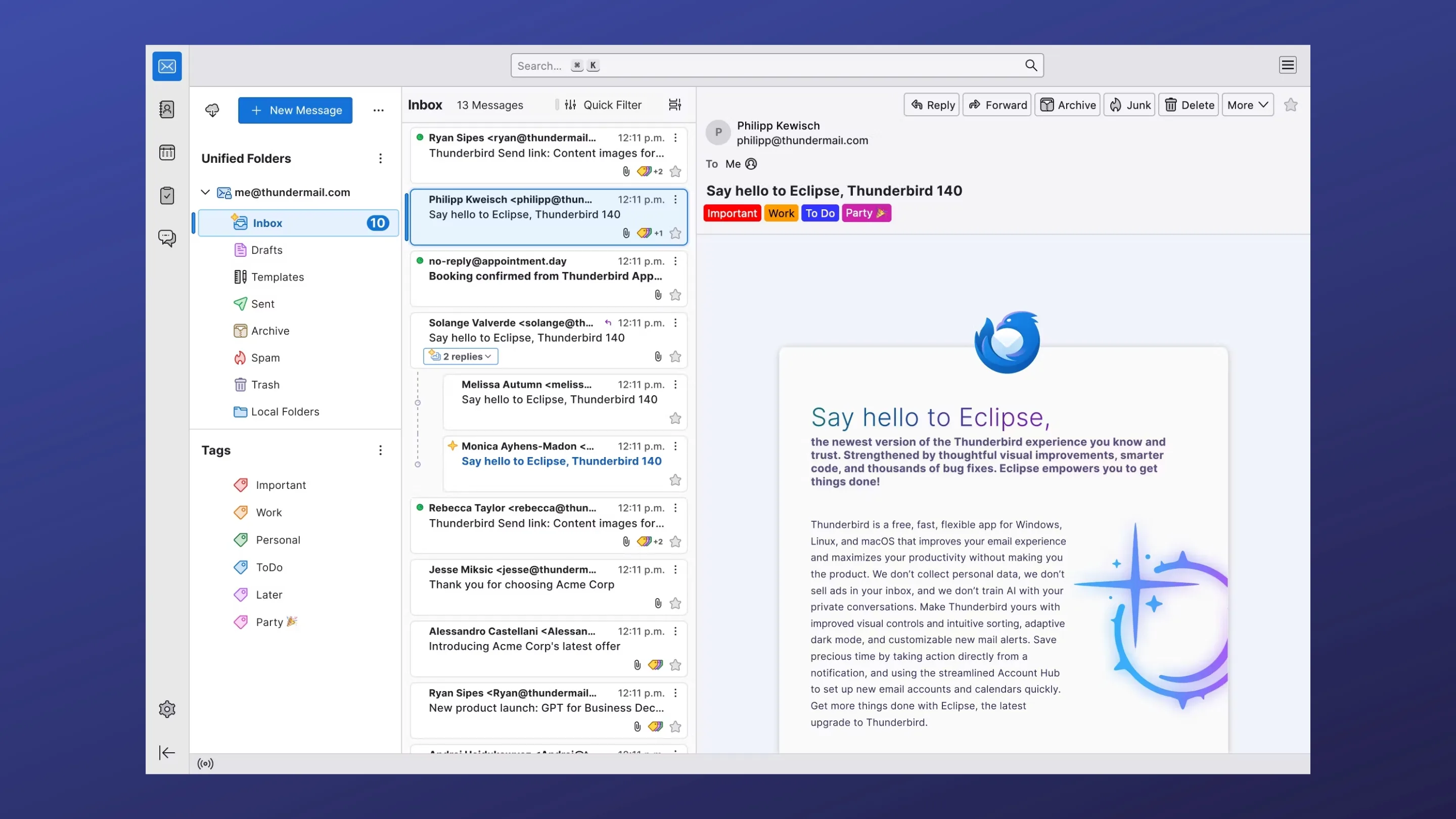 Instale o Thunderbird, um cliente de e-mail, no Ubuntu, Fedora, Debian e outras distribuições Linux com Flatpak 2 Imagem com a interface do Thinderbird