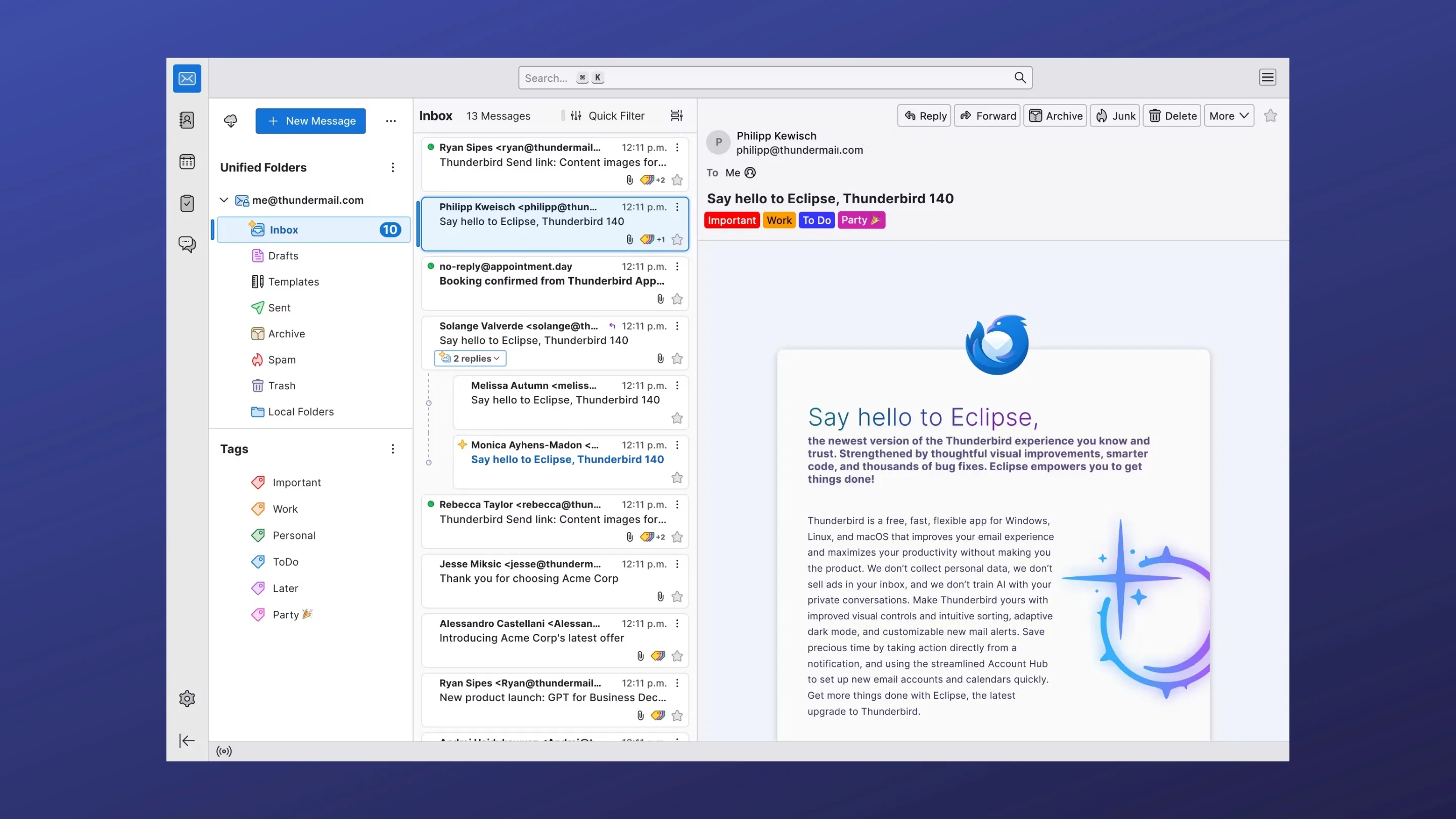Instale o Thunderbird ESR, um cliente de e-mail, no Ubuntu, Fedora, Debian e outras distribuições Linux com Flatpak 2 Imagem com a interface do Thunderbird ESR
