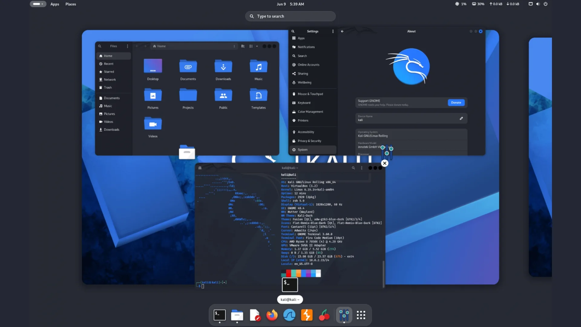 Gnome 50 no Kali Linux