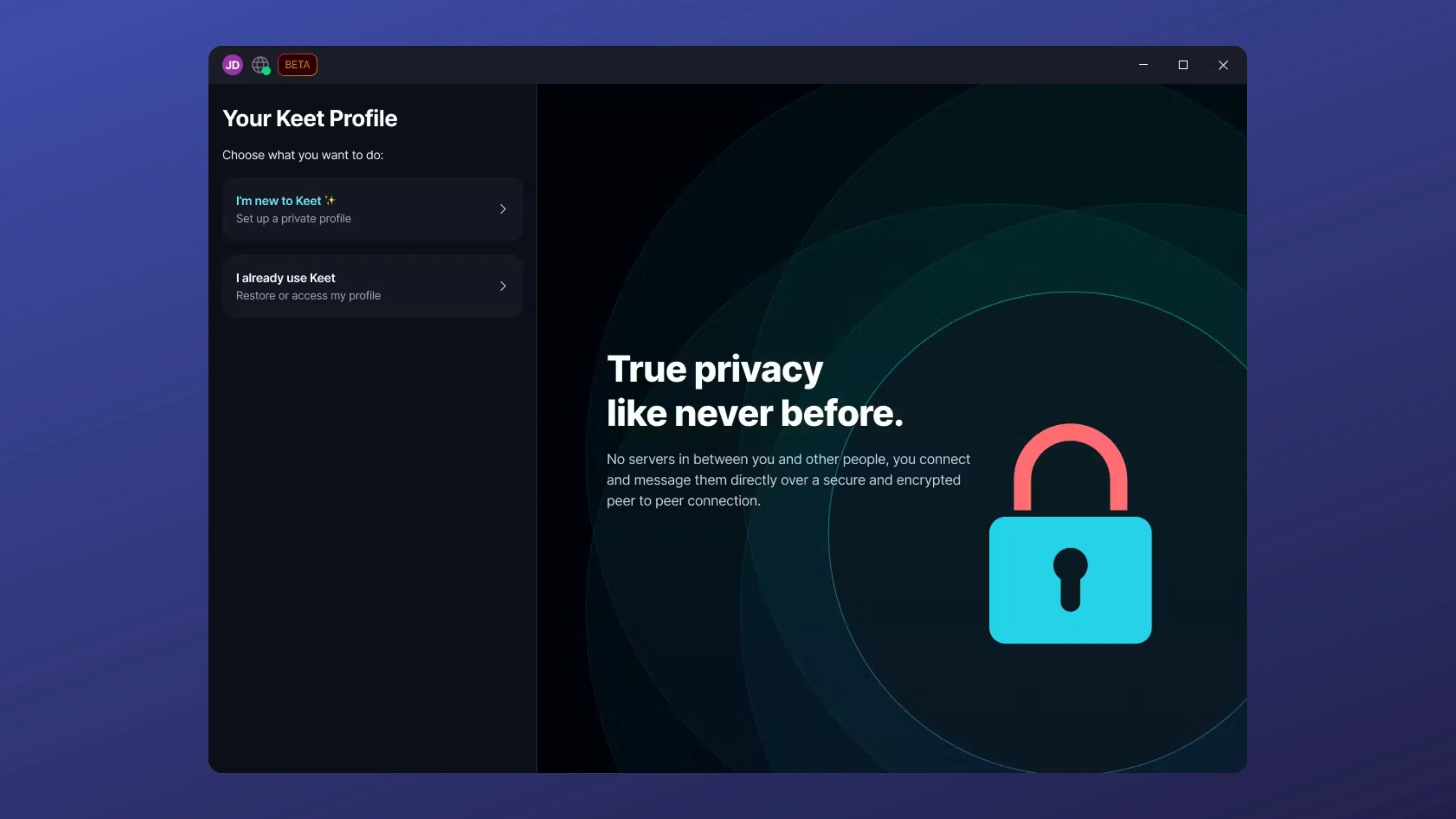 Instale o Keet, um mensageiro, no Ubuntu, Fedora, Debian e outras distribuições Linux com Flatpak 2 Imagem com a interface do Keet