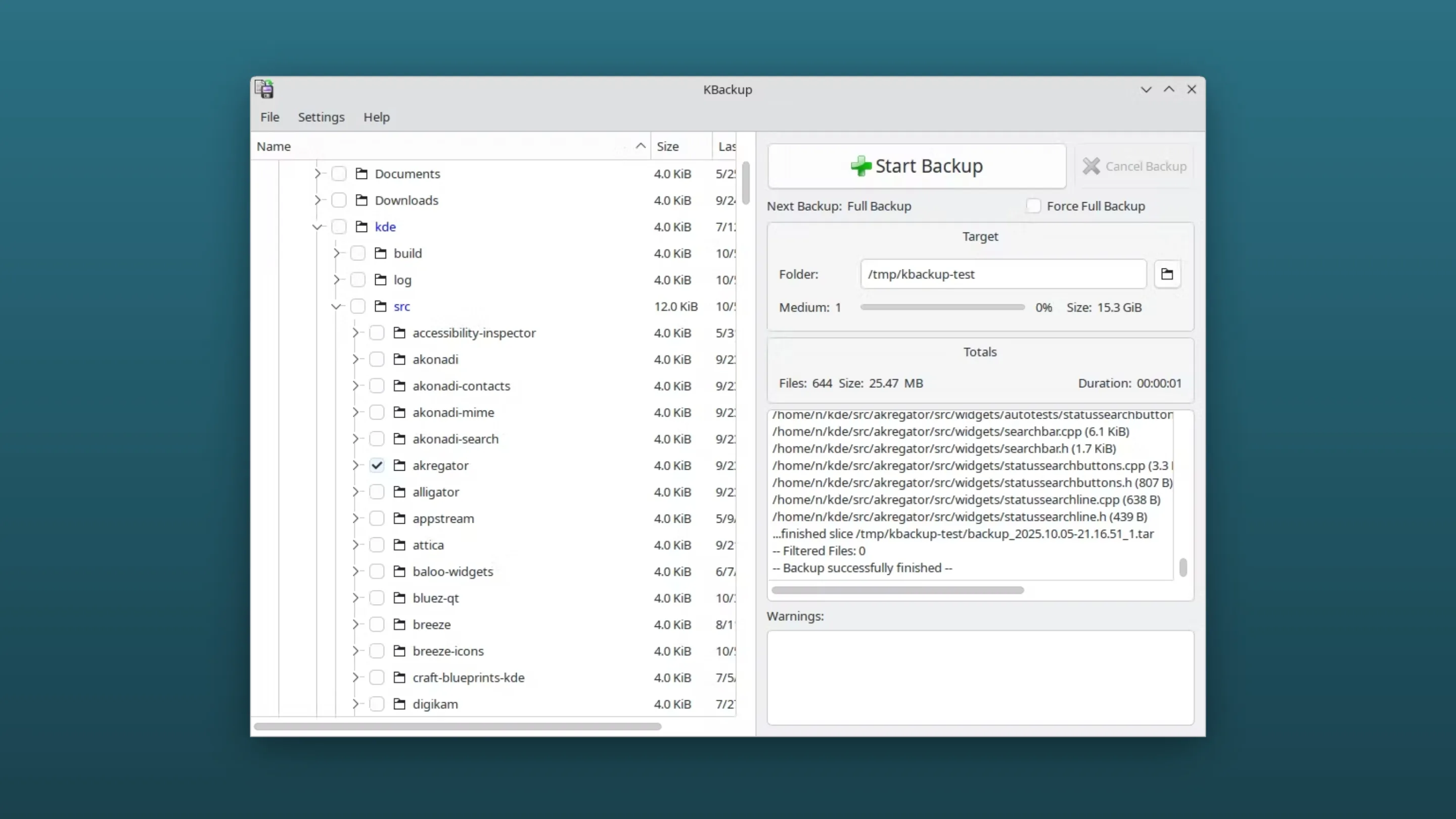 Imagem com a interface do Kbackup