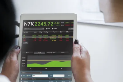 3DVfqDTG businesswoman using tablet
