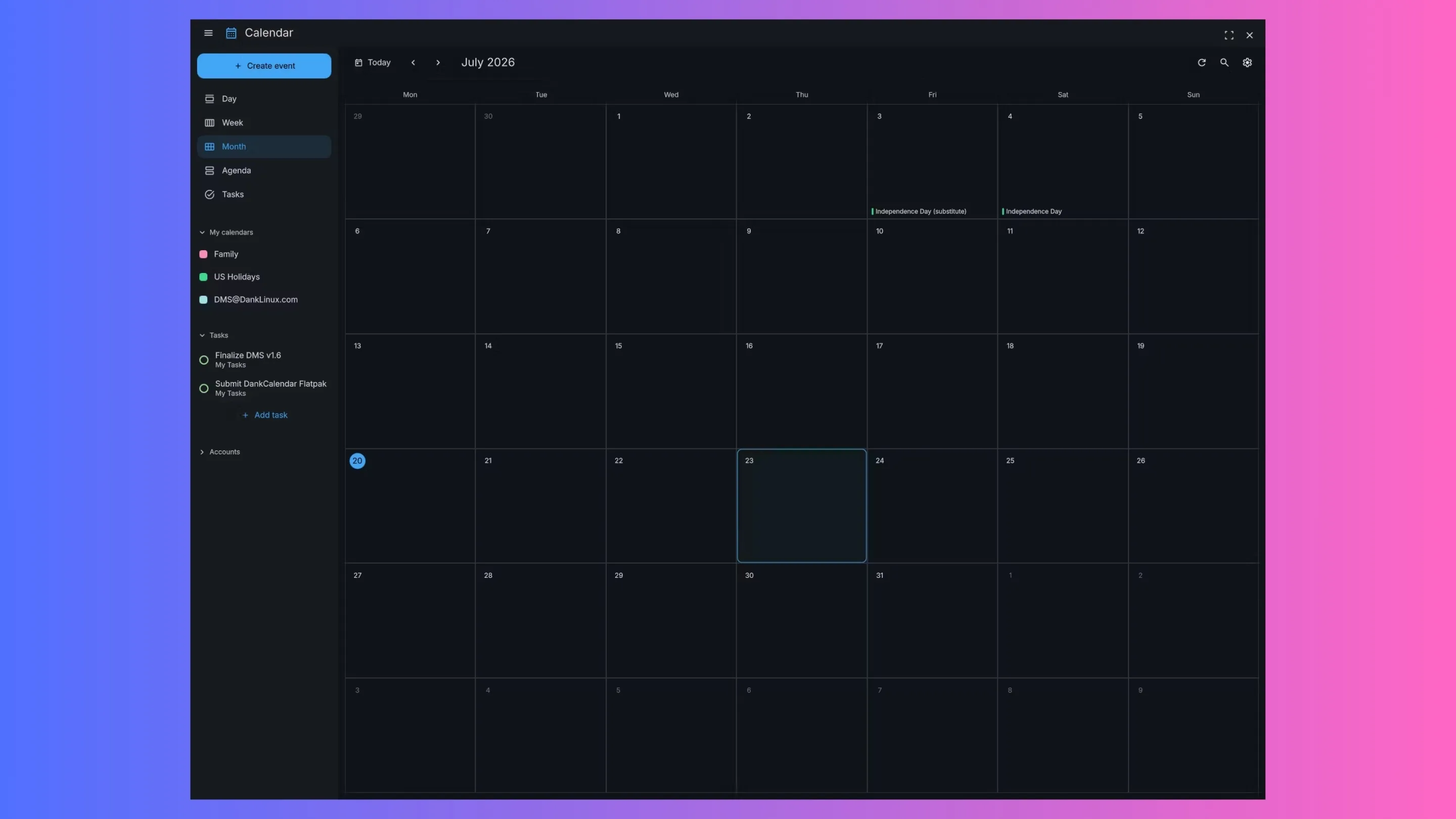 Instale o DankCalendar, um aplicativo de calendário, no Ubuntu, Fedora, Debian e outras distribuições Linux com Flatpak 2 Imagem com a interface do DankCalendar