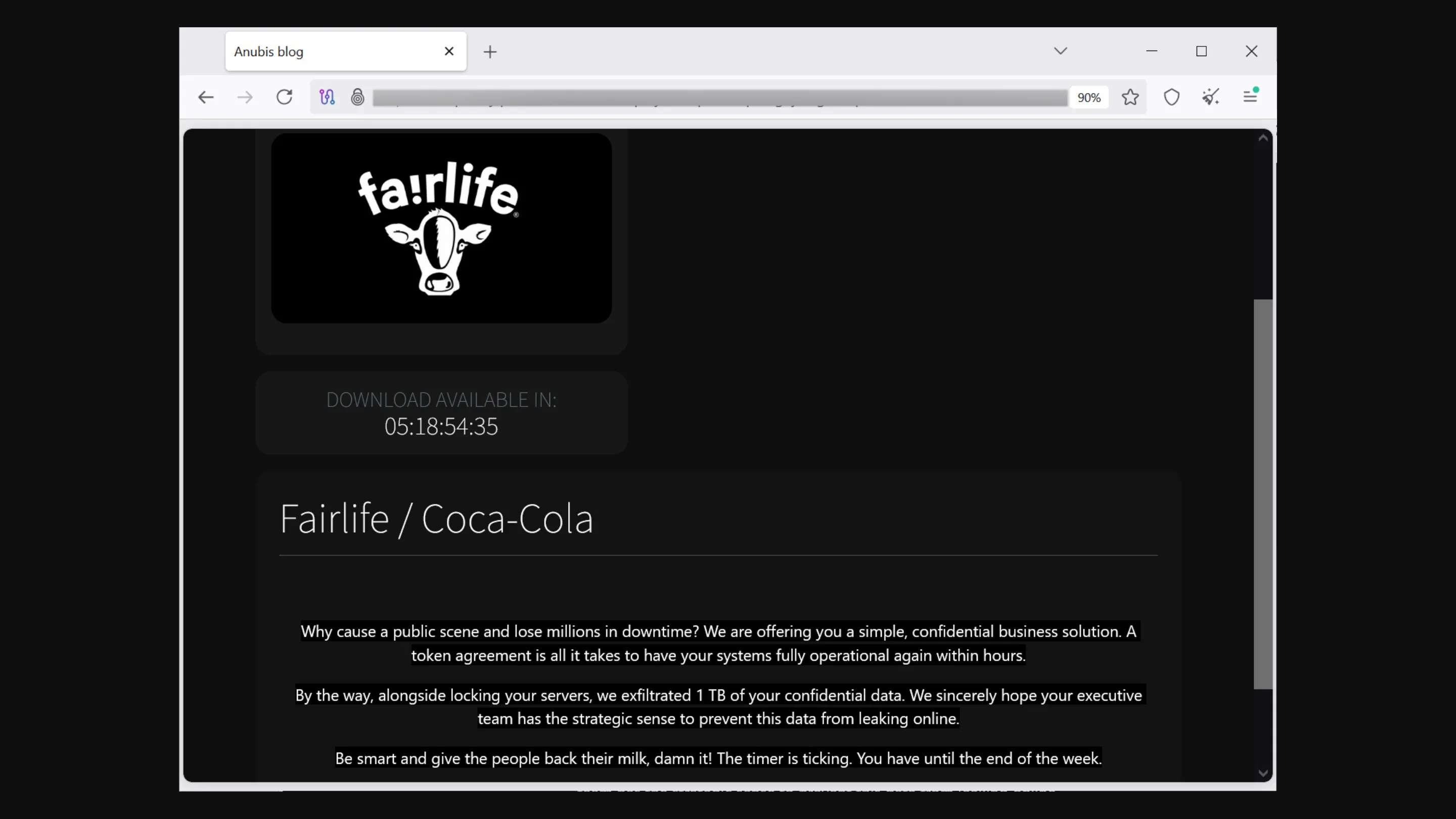 Ransomware Anubis paralisa Fairlife da Coca-Cola 2 7sP1zgGZ ransomware anubis coca cola fairlife ataque