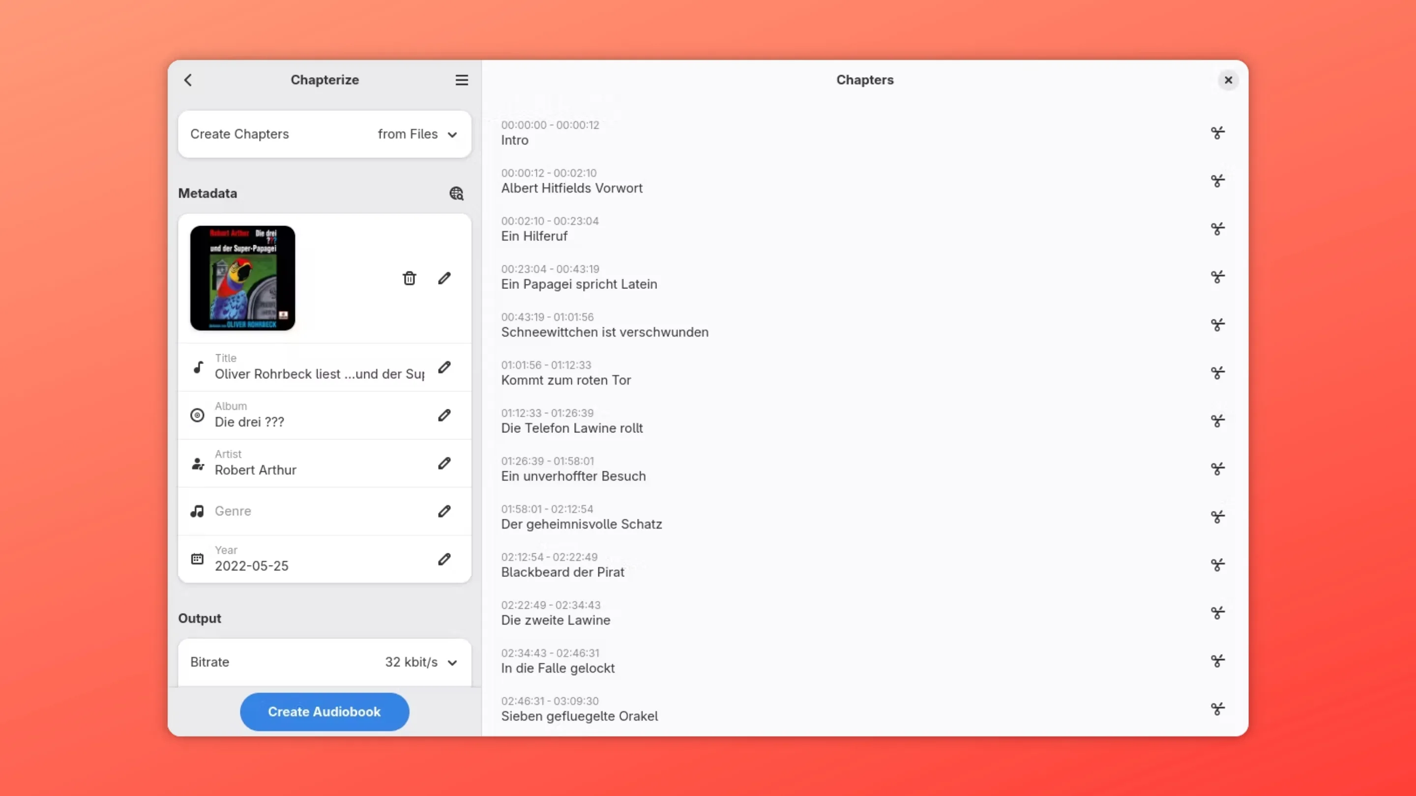 Instale o Chapterize, um criador e editor de audiolivros, no Ubuntu, Fedora, Debian e outras distribuições Linux com Flatpak 2 Imagem com a interface do Chapterize