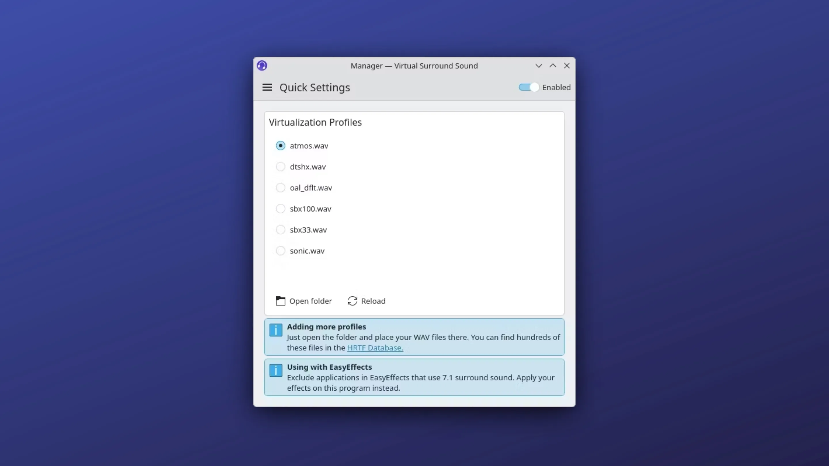 Instale o Virtual Surround, um som 3D para fones de ouvido, no Ubuntu, Fedora, Debian e outras distribuições Linux com Flatpak 2 Imagem com a imterface do Virtual Surround