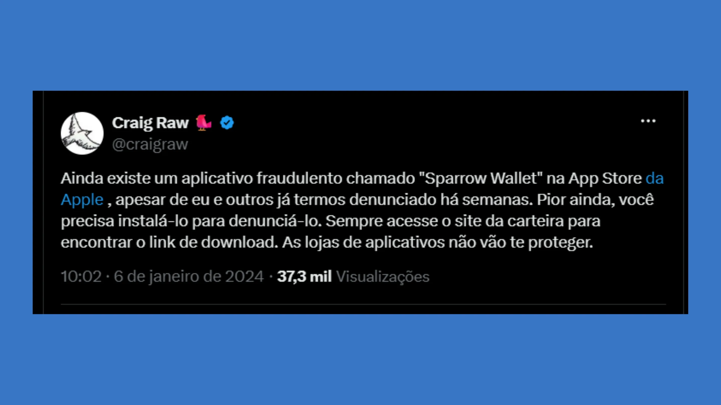 oXUQpPsT apple processada app falso sparrow wallet