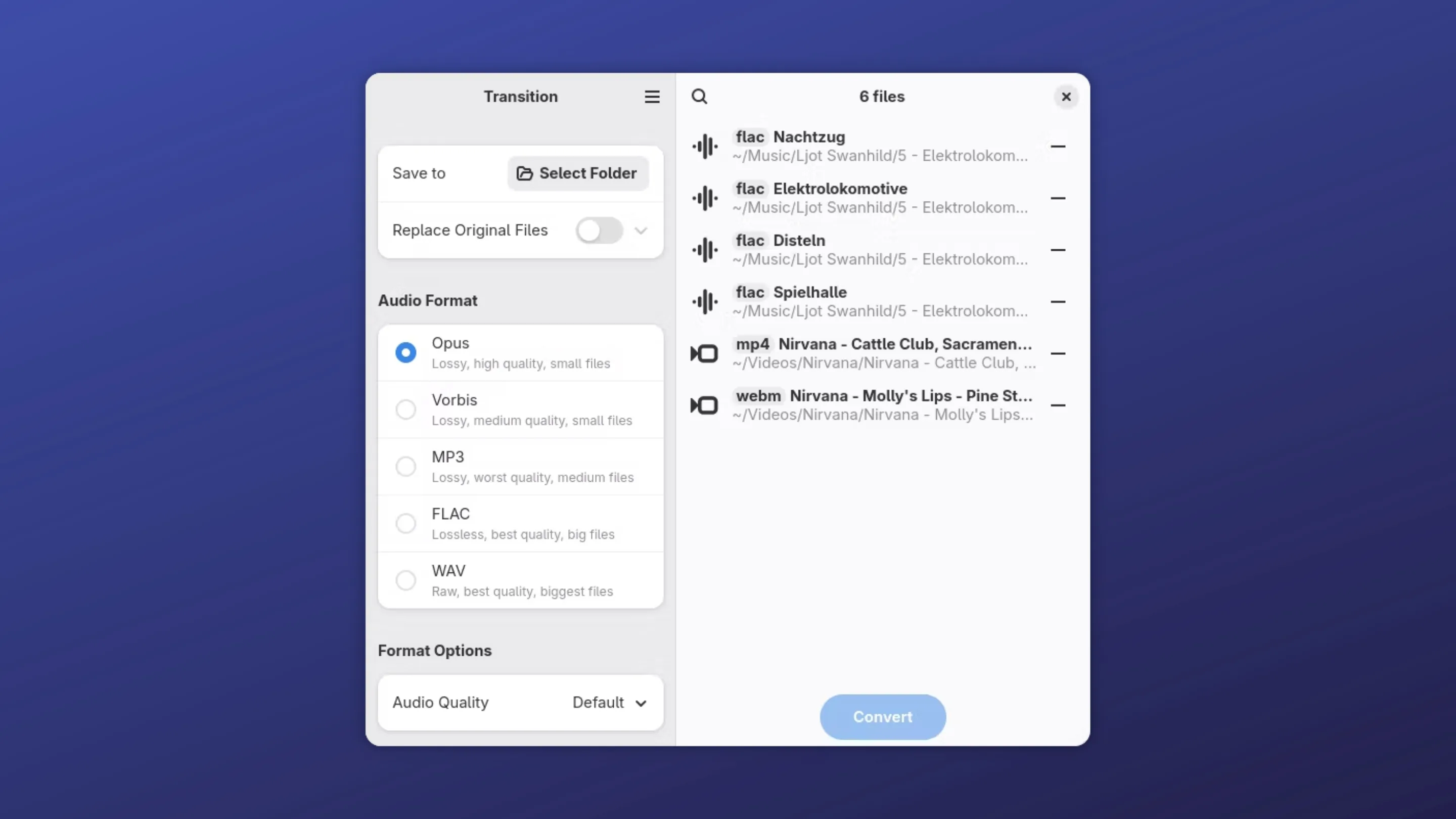 Instale o Transition, um conversor multimídia, no Ubuntu, Fedora, Debian e outras distribuições Linux com Flatpak 2 Imagem com a interface do Transition