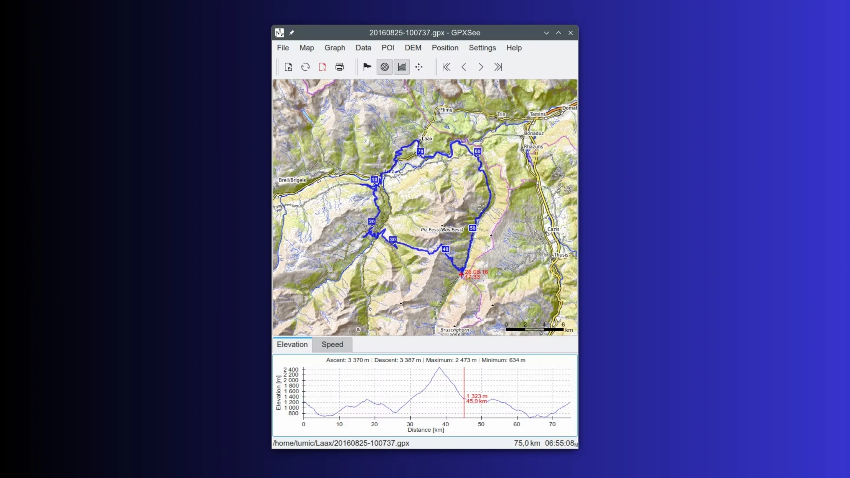Instale o GPXSee, um visualizador de arquivos de registro GPS, no Ubuntu, Fedora, Debian e outras distribuições Linux com Flatpak 2 Imagem com a interface do GPXSee