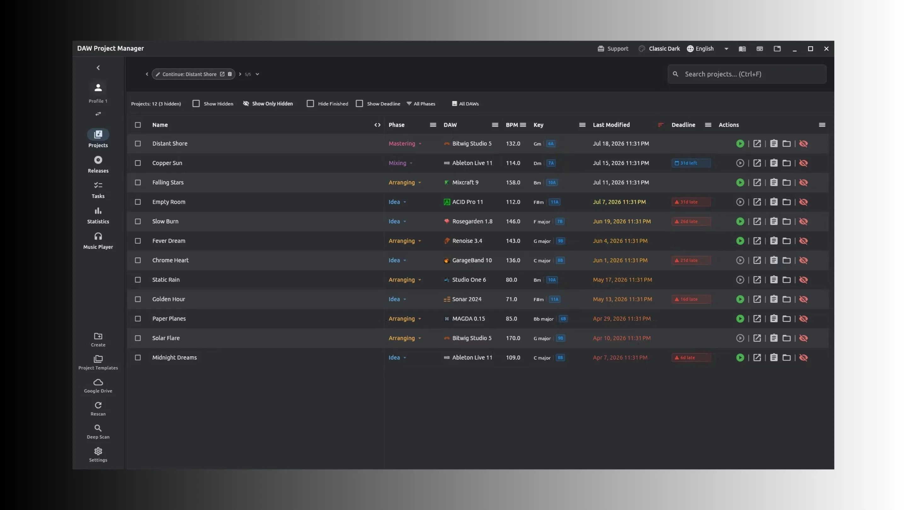 Instale o DAW Project Manager, um gerenciador de projetos DAW, no Ubuntu, Fedora, Debian e outras distribuições Linux com Flatpak 2 Imagem com a interface do DAW Project Manager