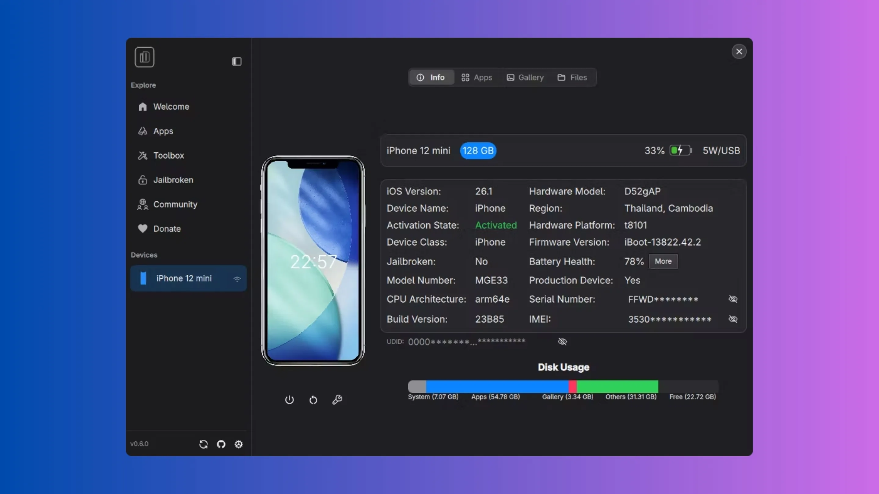 Imagem com a interface do iDescriptor