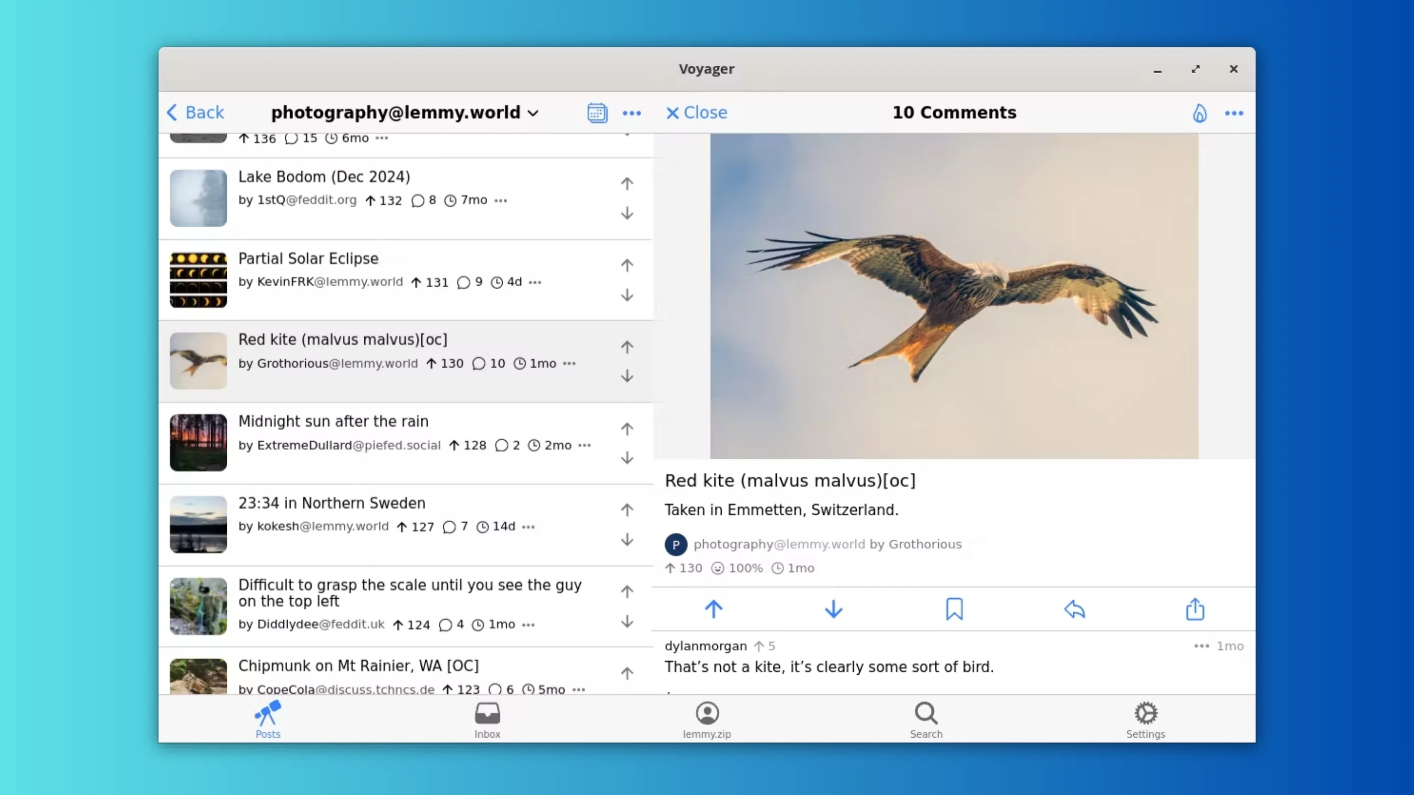 Instale o Voyager, um navegador para Lemmy e PieFed, no Ubuntu, Fedora, Debian e outras distribuições Linux com Flatpak 2 Imagem com a interface do Voyager