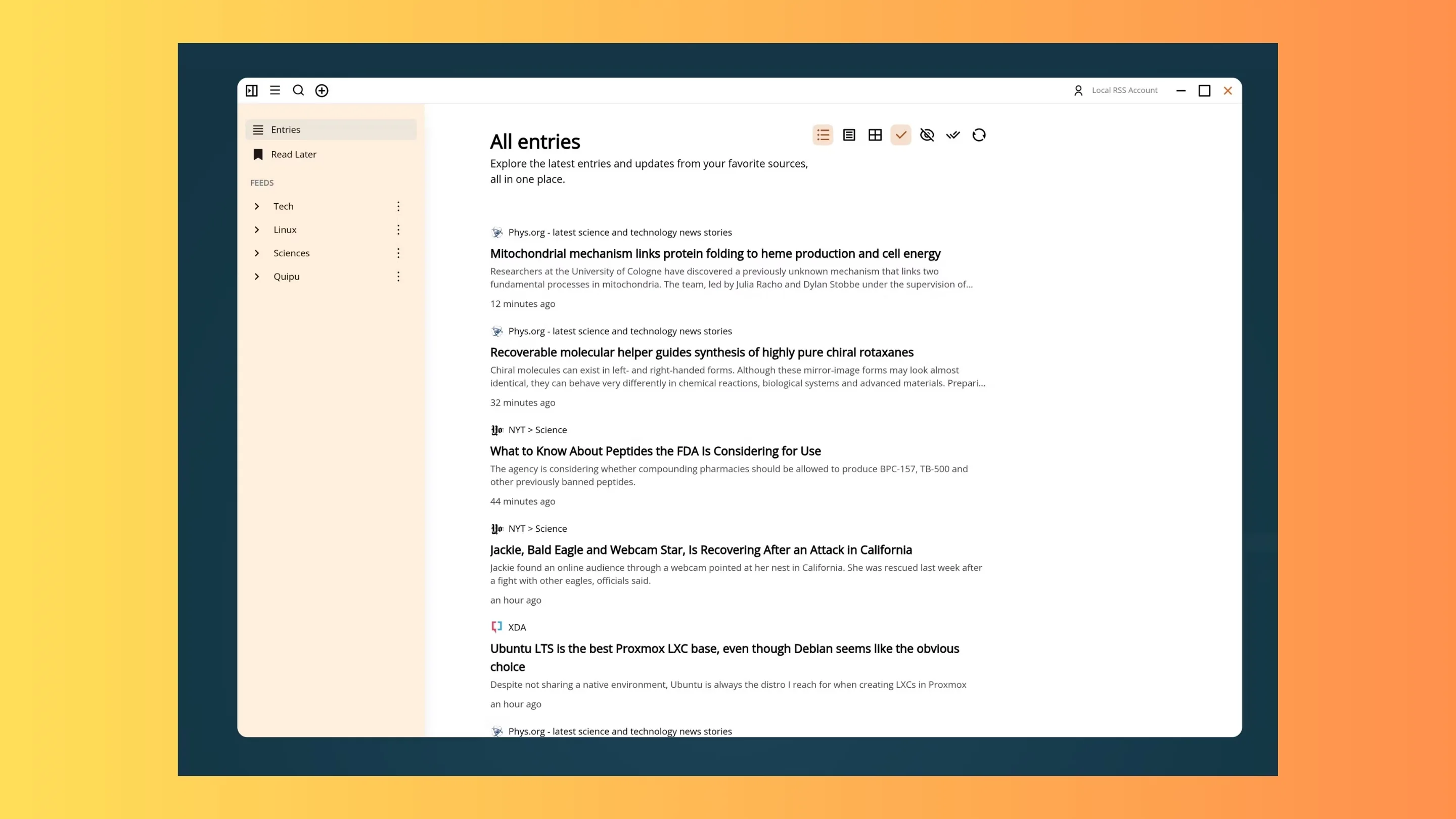 Instale o Chaski, um leitor de feeds RSS, no Ubuntu, Fedora, Debian e outras distribuições Linux com Flatpak 2 Imagem com a interface do Chaski