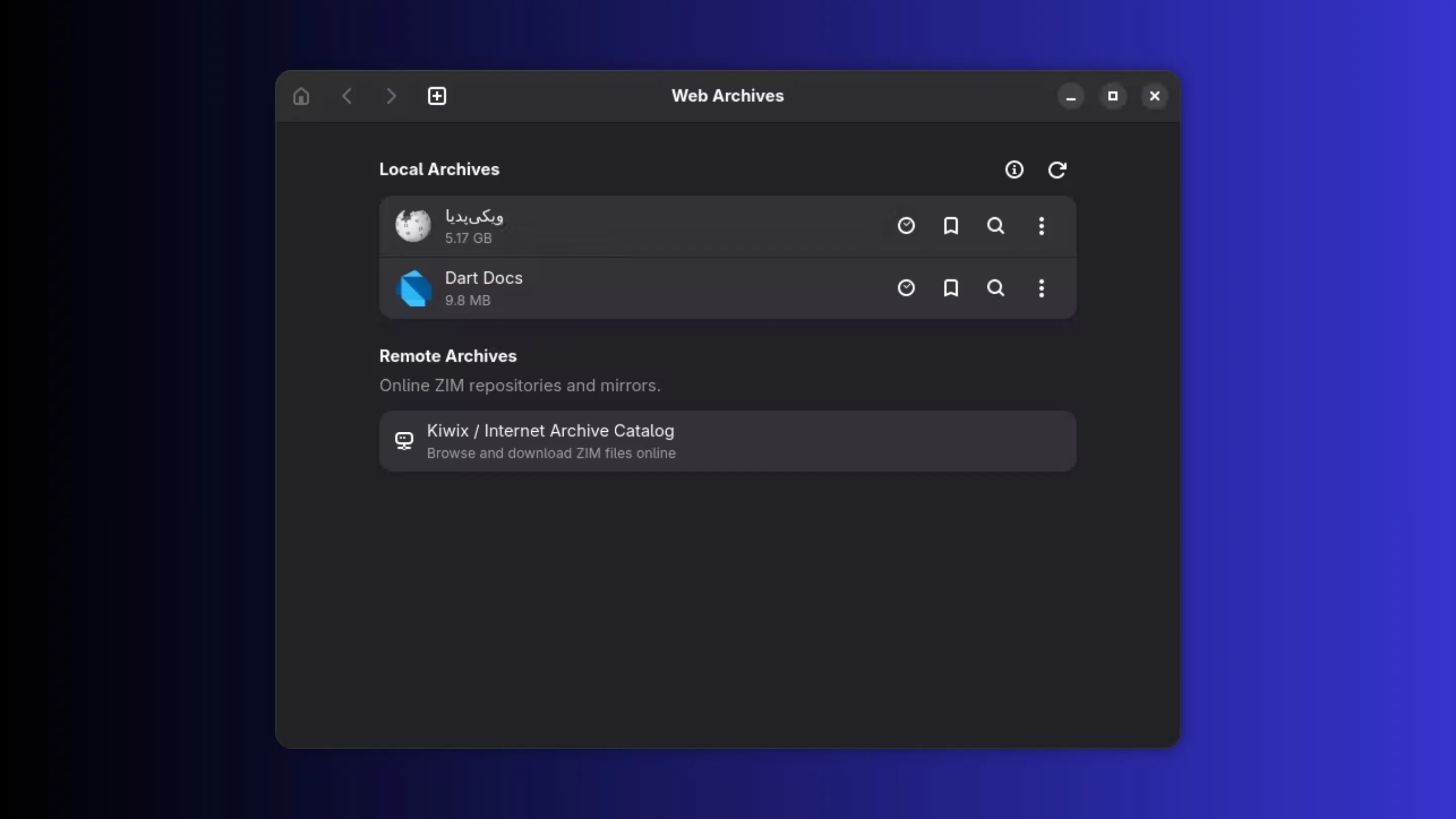 Instale o WebArchive, um leitor de arquivos ZIM, no Ubuntu, Fedora, Debian e outras distribuições Linux com Flatpak 2 Imagem com a interface do Webarchive