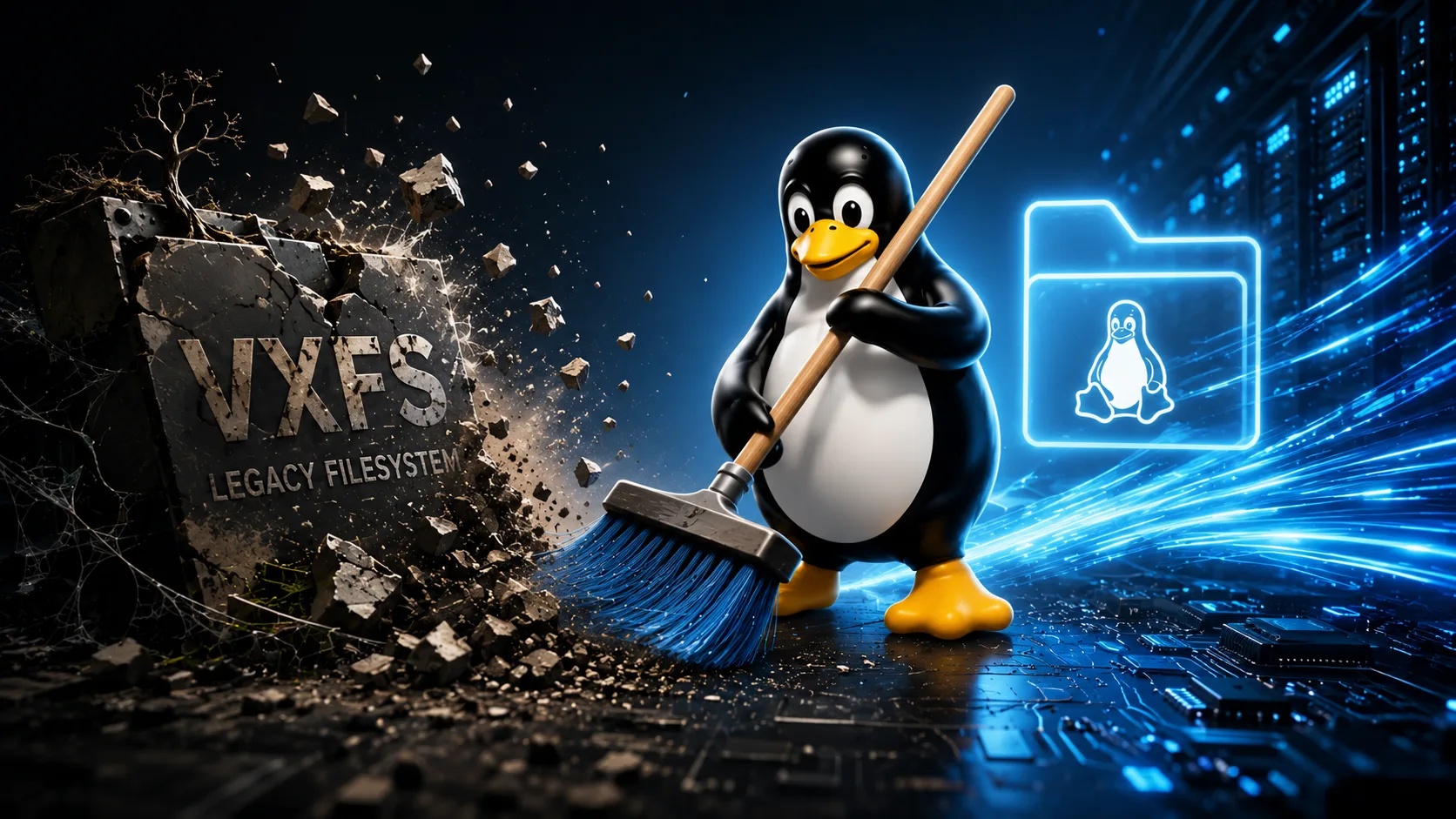 Faxina de código: kernel Linux 7.3 remove suporte ao histórico sistema de arquivos VxFS 2 mp0uREld linux 7 3 remove suporte