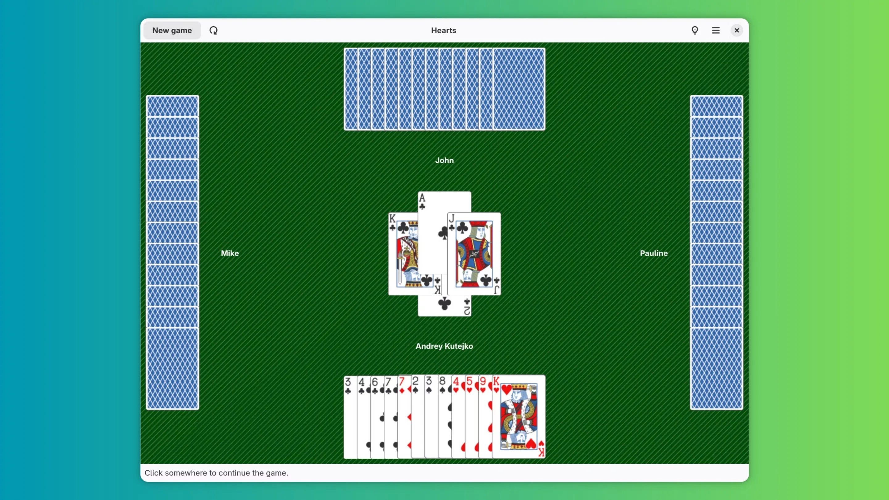 Imagem com a interface do Hearts