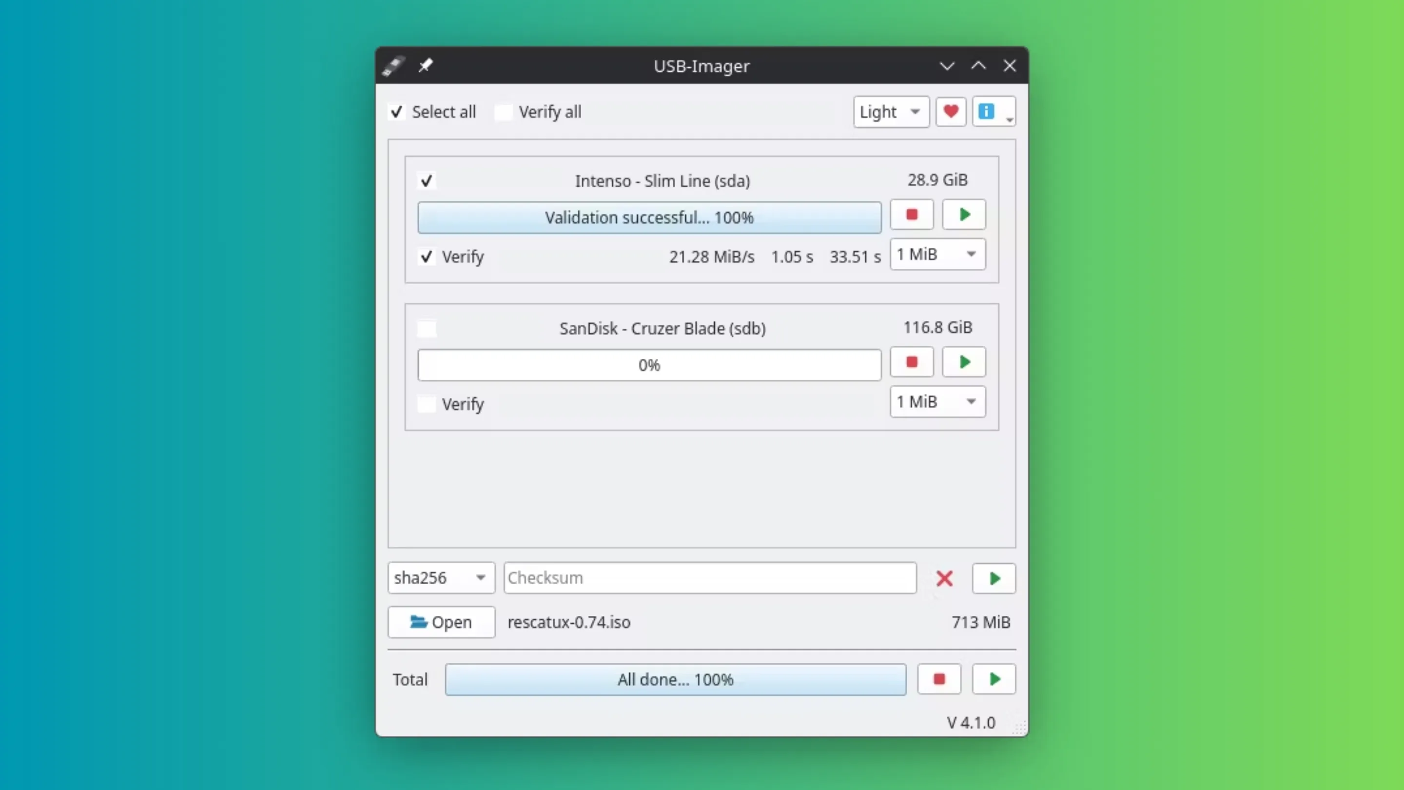 Imagem com a interface do USB-Imager