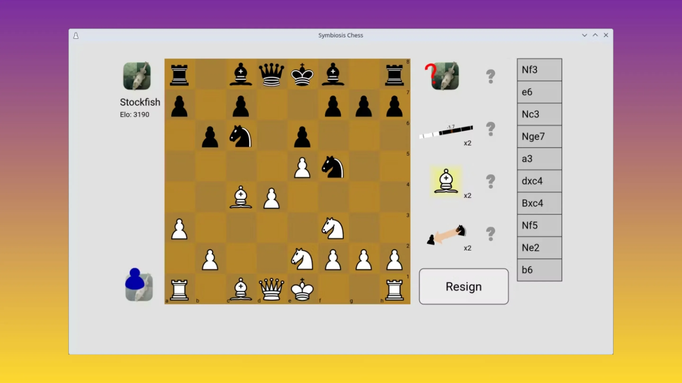 Imagem com a interface do Symbiosis Chess