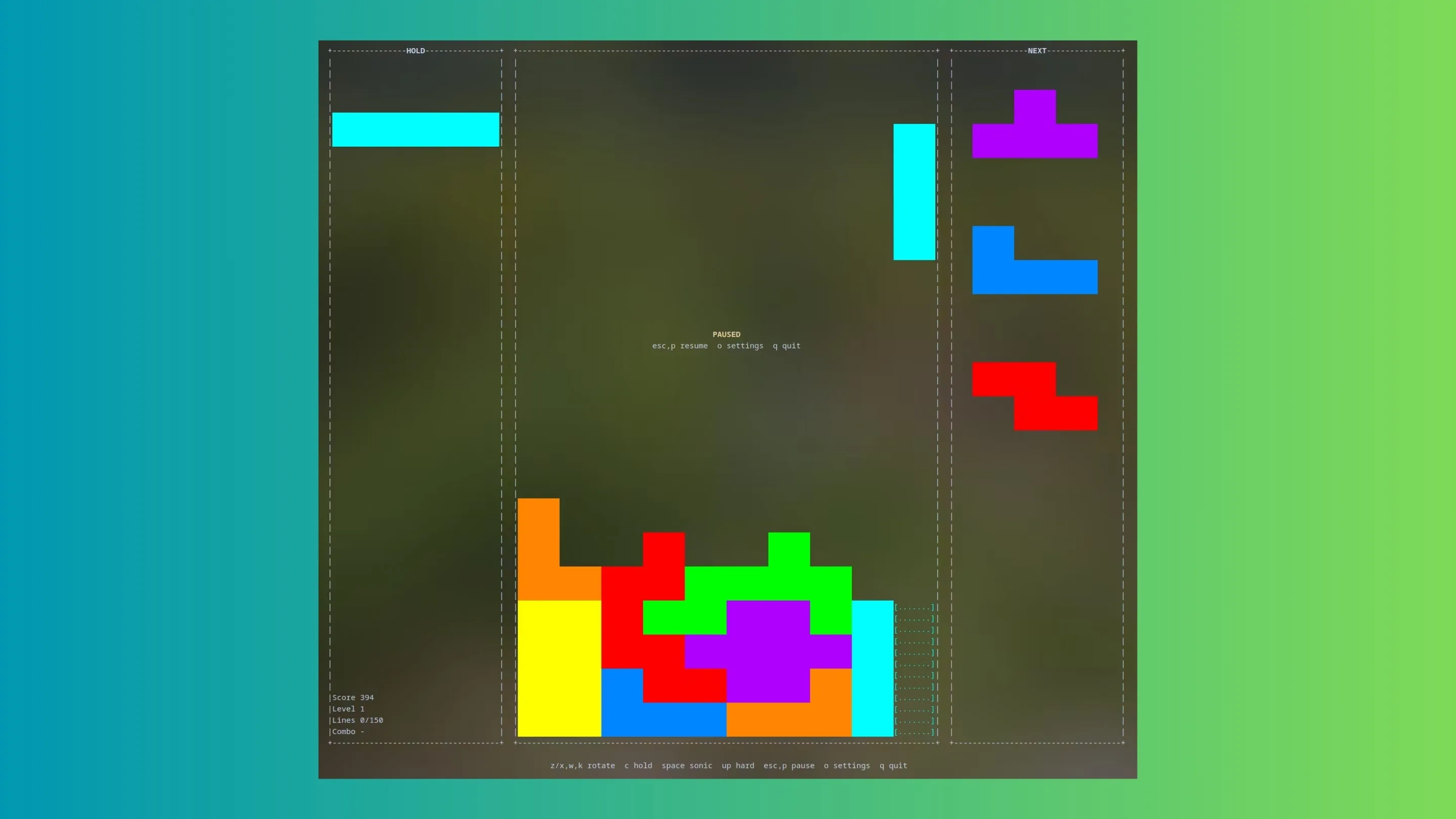 Instale o terminalpolyominos, um jogo de empilhamento de poliominós, no Ubuntu, Fedora, Debian e outras distribuições Linux com Flatpak 2 Imagem com a interface do terminalpolyominos