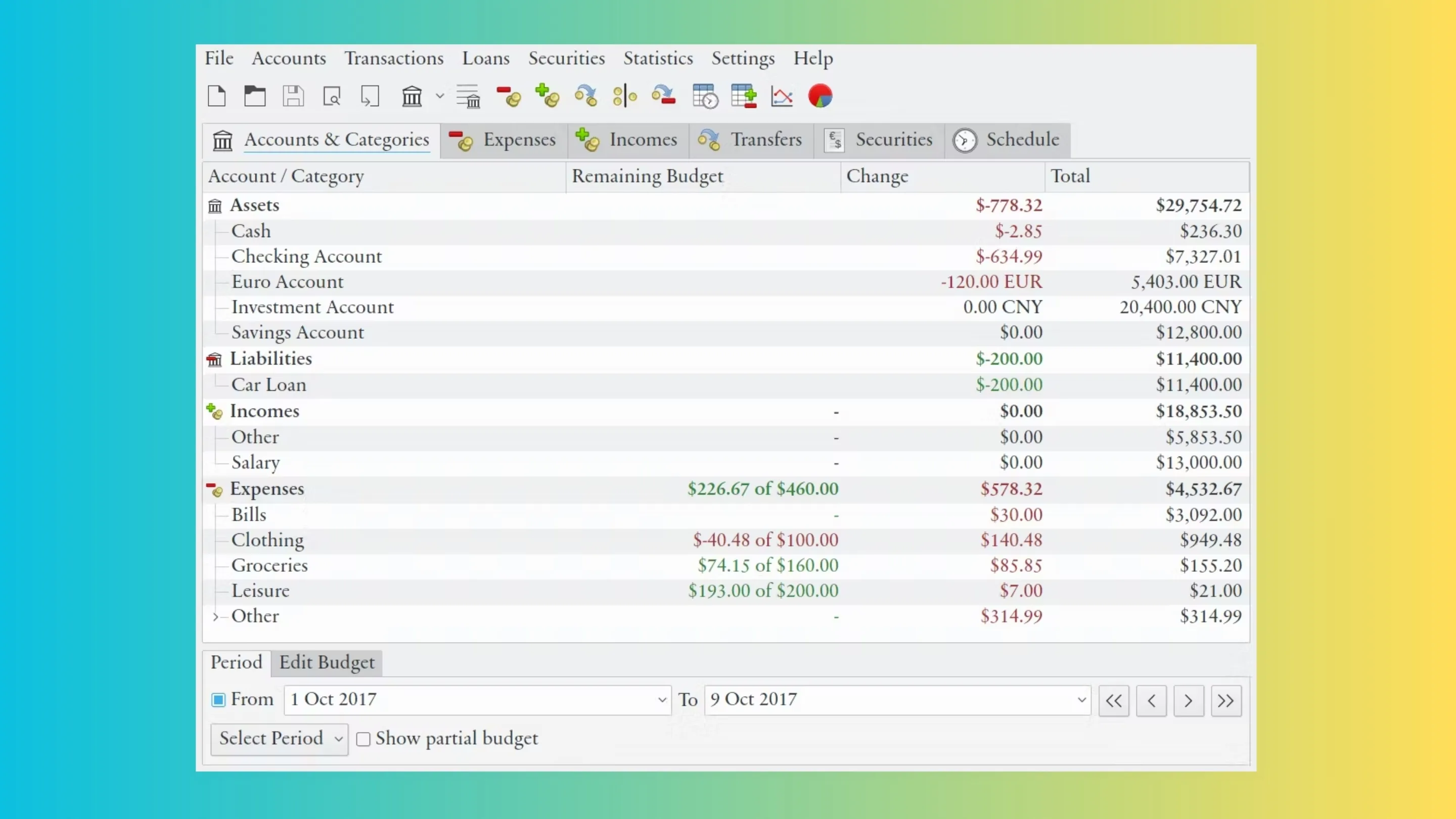 Instale o Eqonomize, um app de Contabilidade Pessoal, no Ubuntu, Fedora, Debian e outras distribuições Linux com Flatpak 2 Imagem com a interface do Eqonomize