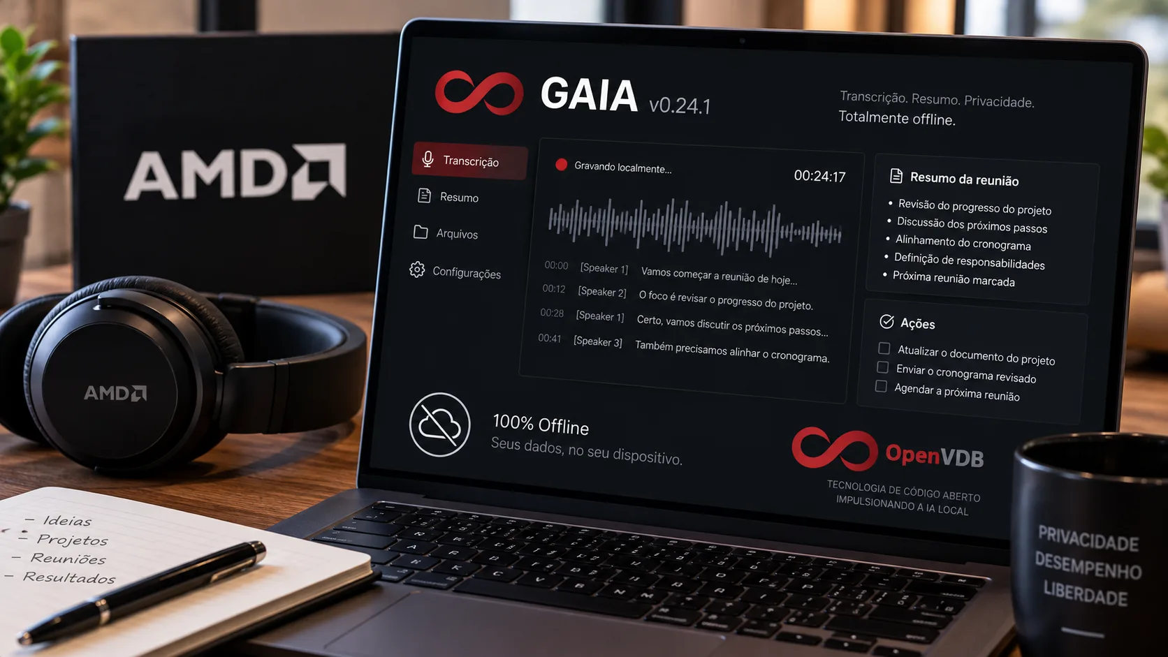 AMD lança GAIA v0.24.1 com transcrição e resumo de reuniões totalmente offline 2 fGAa32wf amd gaia v0 24 1 transcricao reunioes offline 1