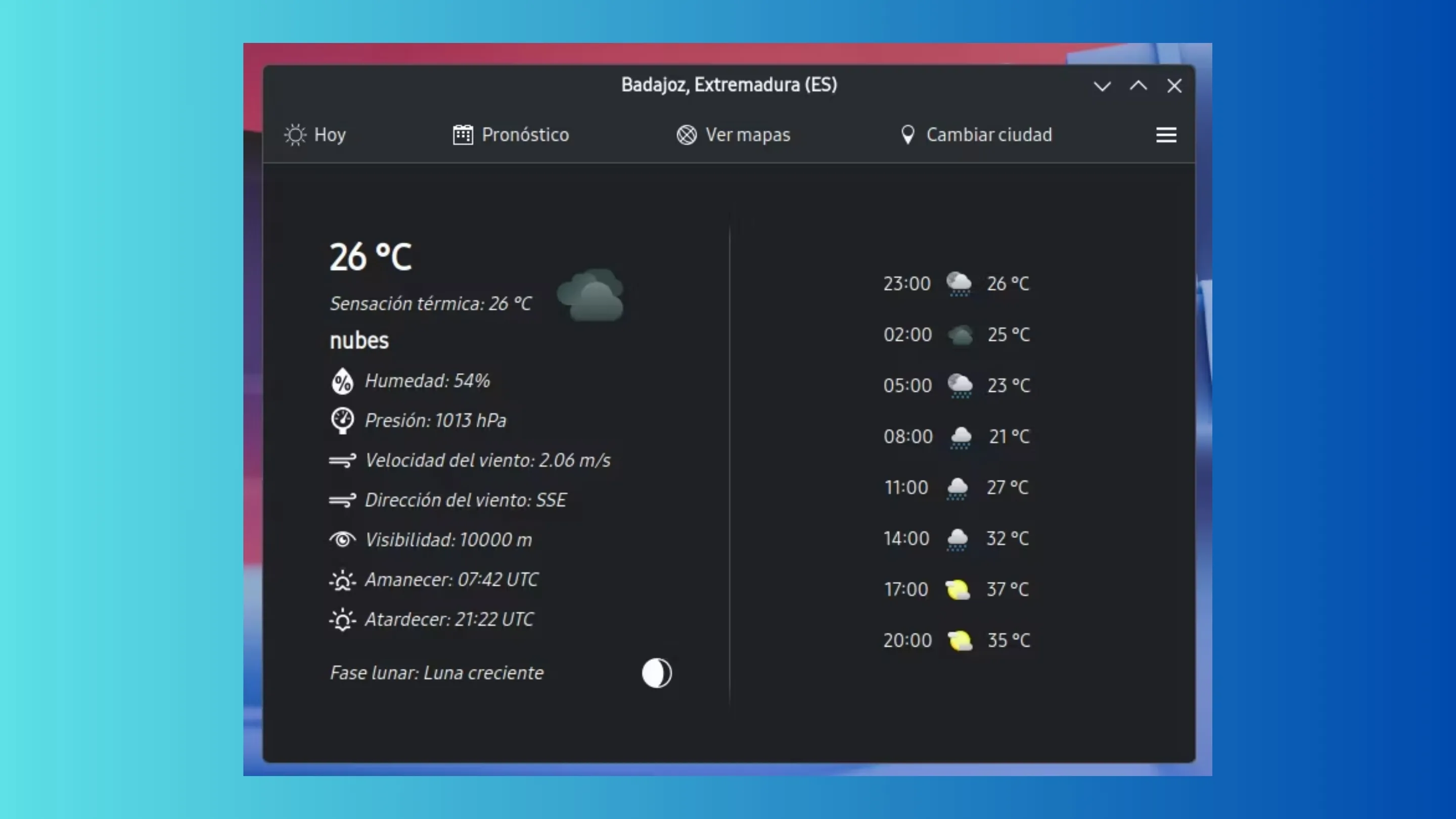 Instale o KMeteo, um app de previsão do tempo, no Ubuntu, Fedora, Debian e outras distribuições Linux com Flatpak 2 Uma interface do KMeteo