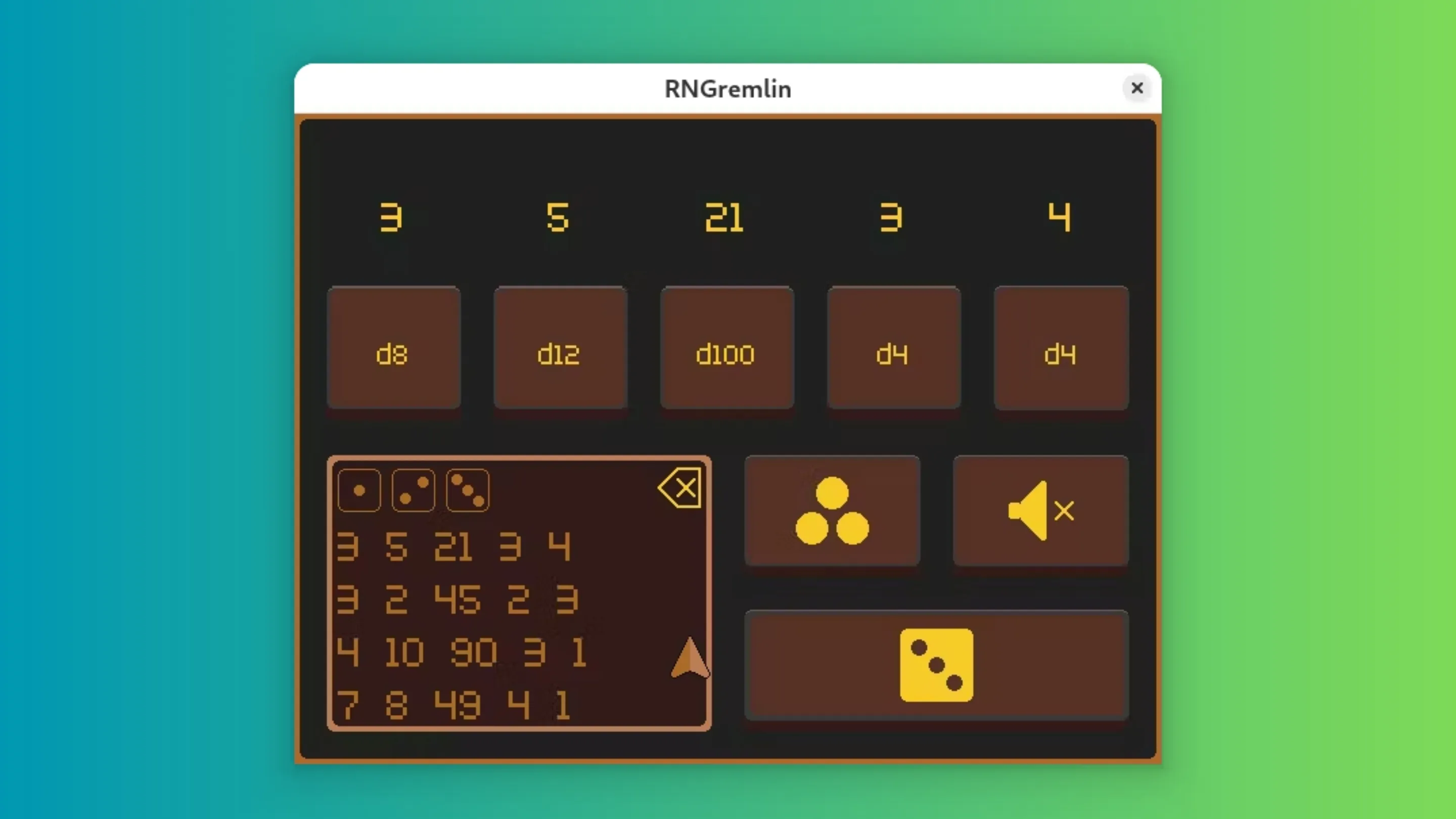 Instale o RNGremlin, um rolador de dados, no Ubuntu, Fedora, Debian e outras distribuições Linux com Flatpak 2 Imagem com a interface do RNGremlin