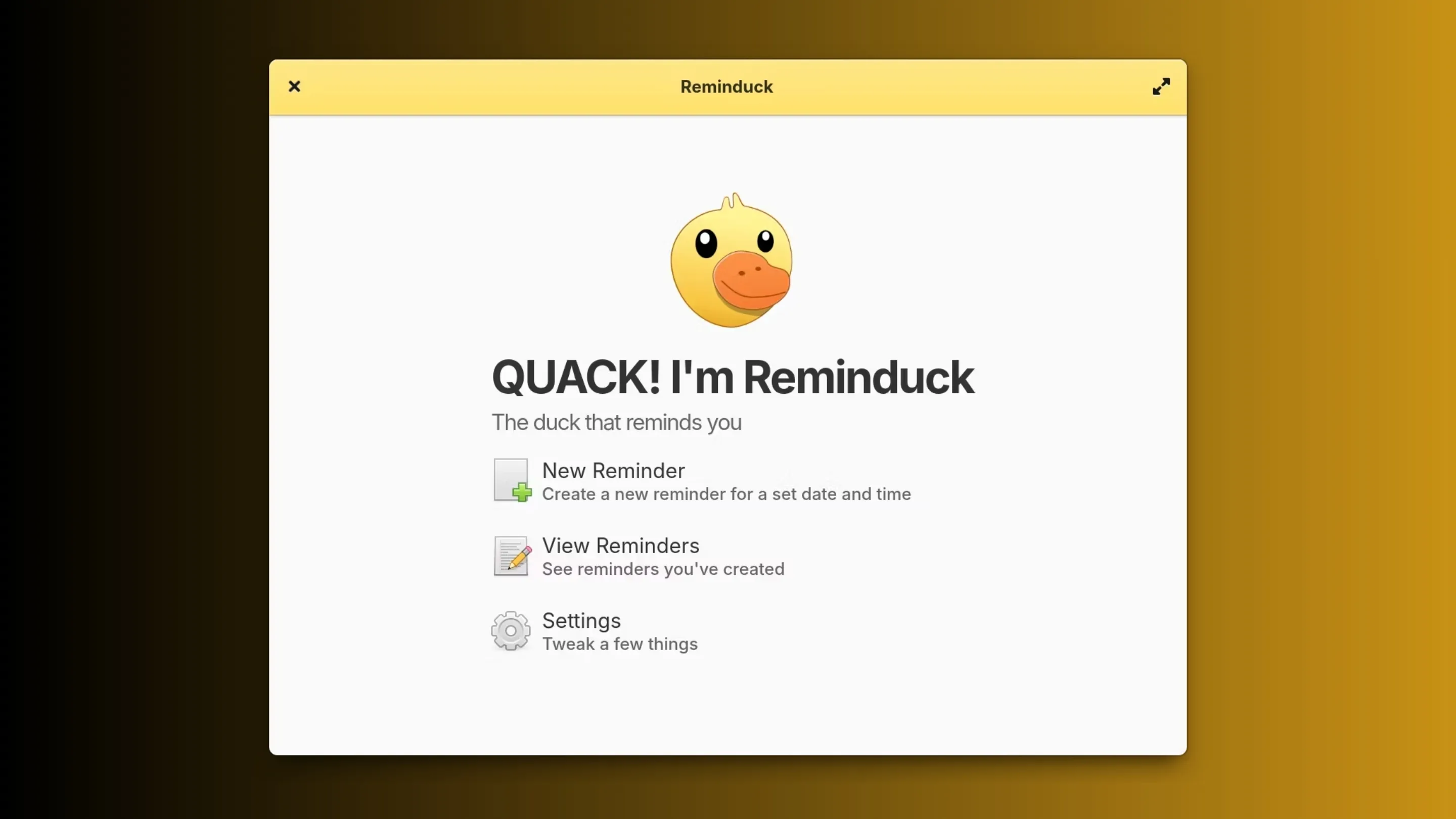 Imagem com a interface do Reminduck