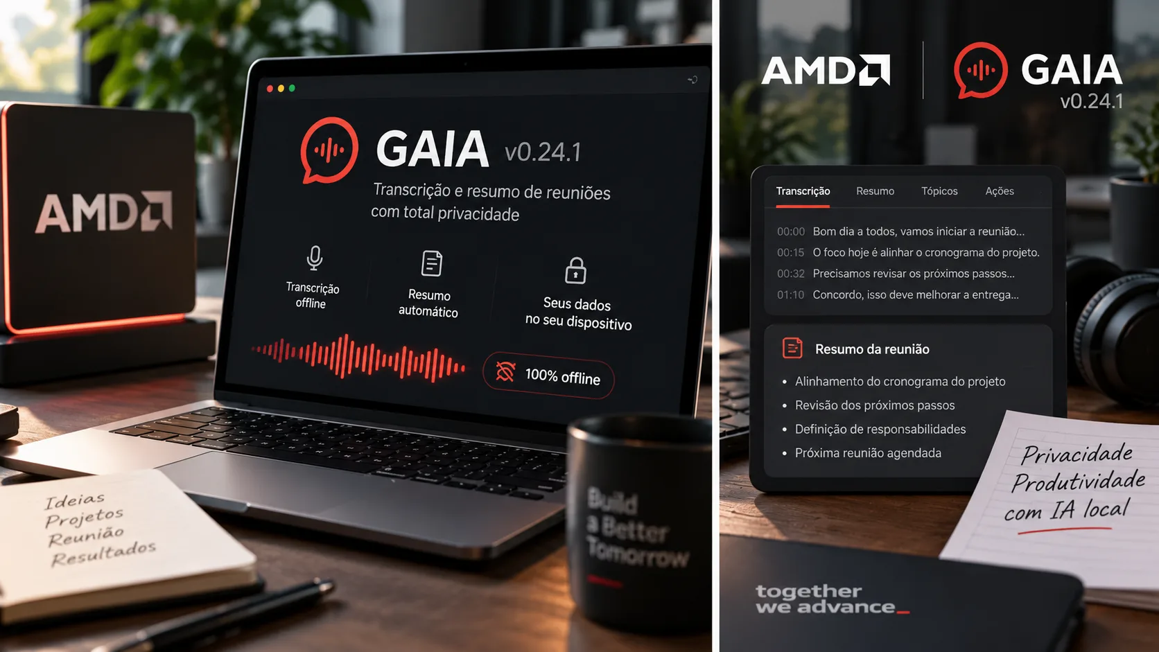 AMD lança GAIA v0.24.1 com transcrição e resumo de reuniões totalmente offline