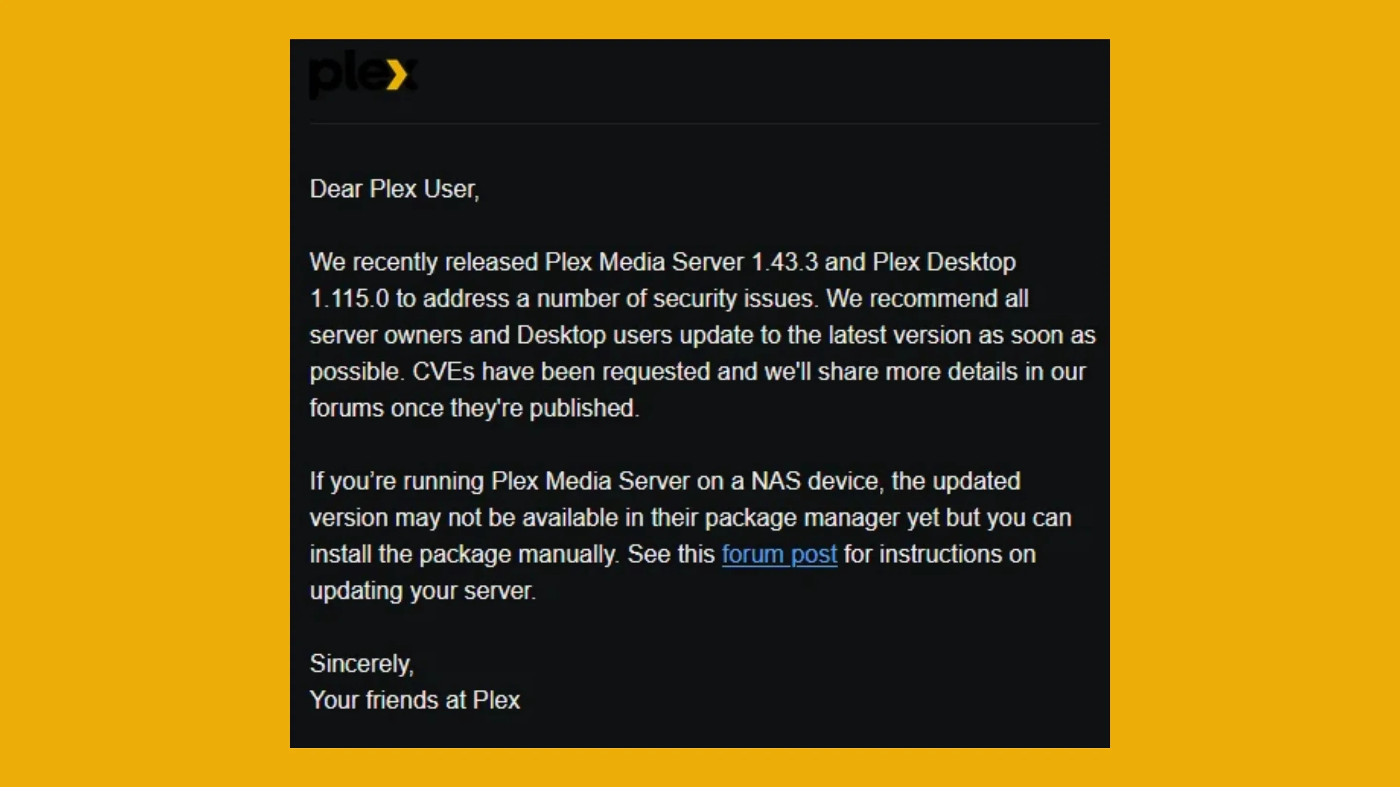 Segurança no Plex: Atualize o Media Server imediatamente 2 E-mail do Plex ( Jedi-Master_Kenobi )