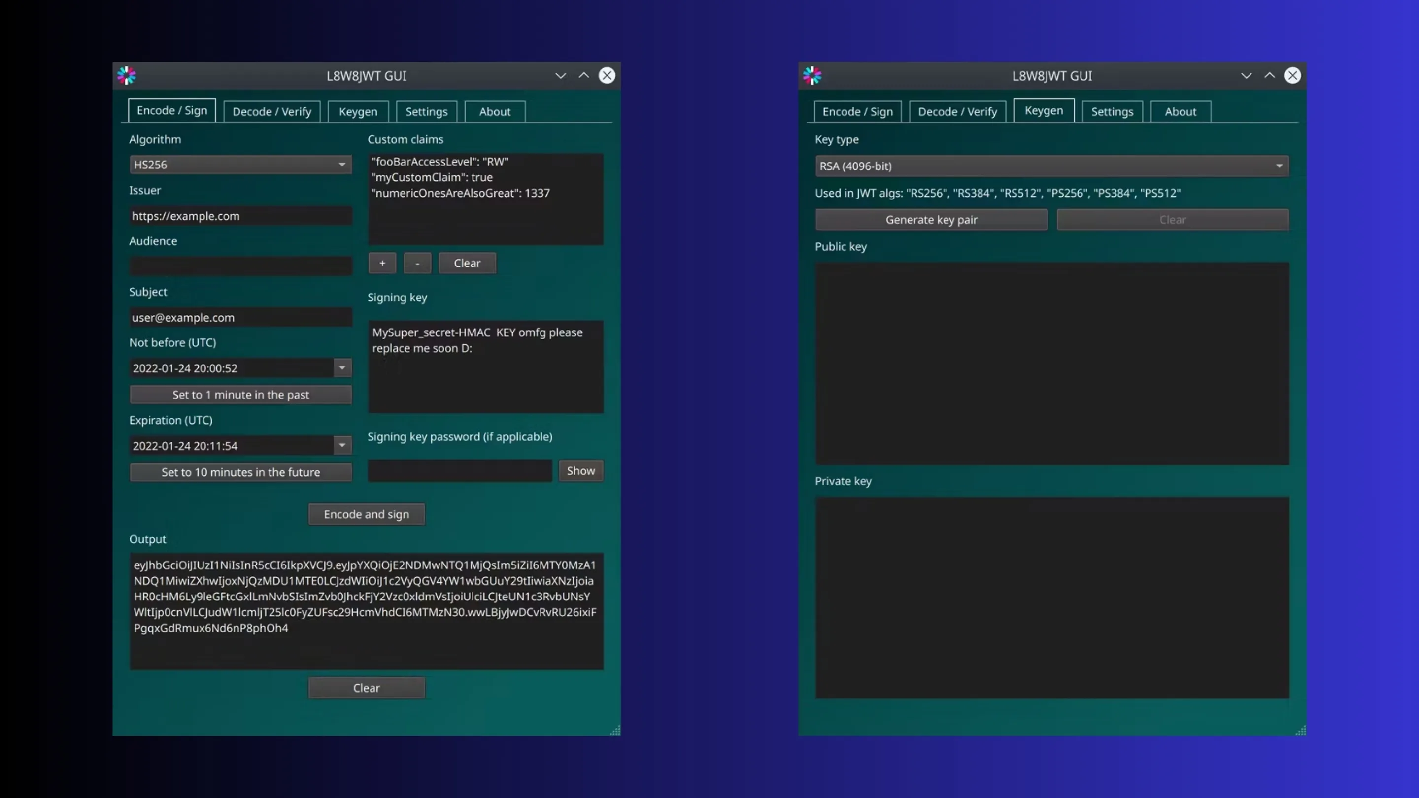 Instale o L8W8JWT GUI, uma interface gráfica para o l8w8jwt, no Ubuntu, Fedora, Debian e outras distribuições Linux com Flatpak 2 Imagem com a interface do L8W8JWT GUI