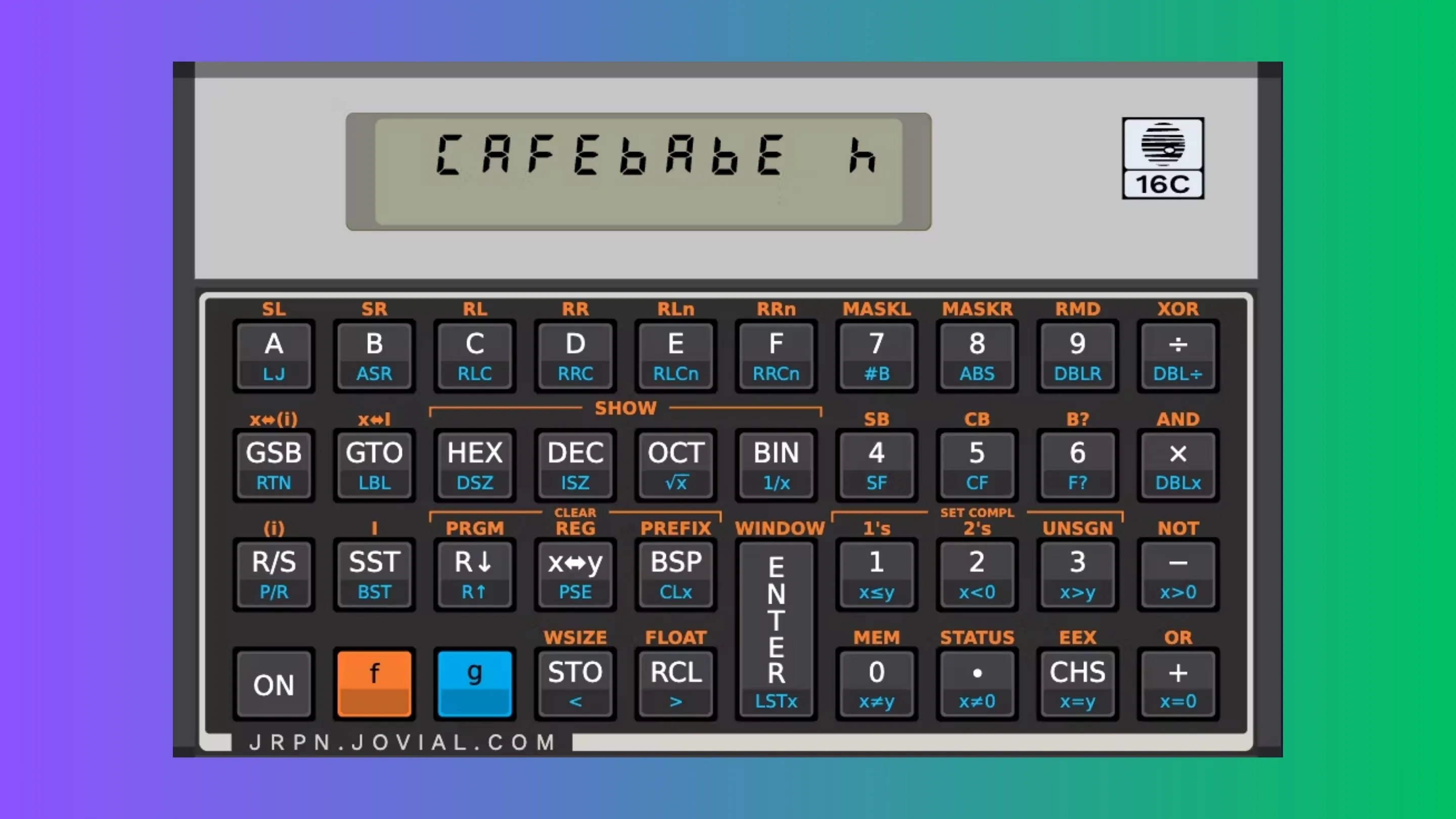 Imagem com a interface do jrpn16