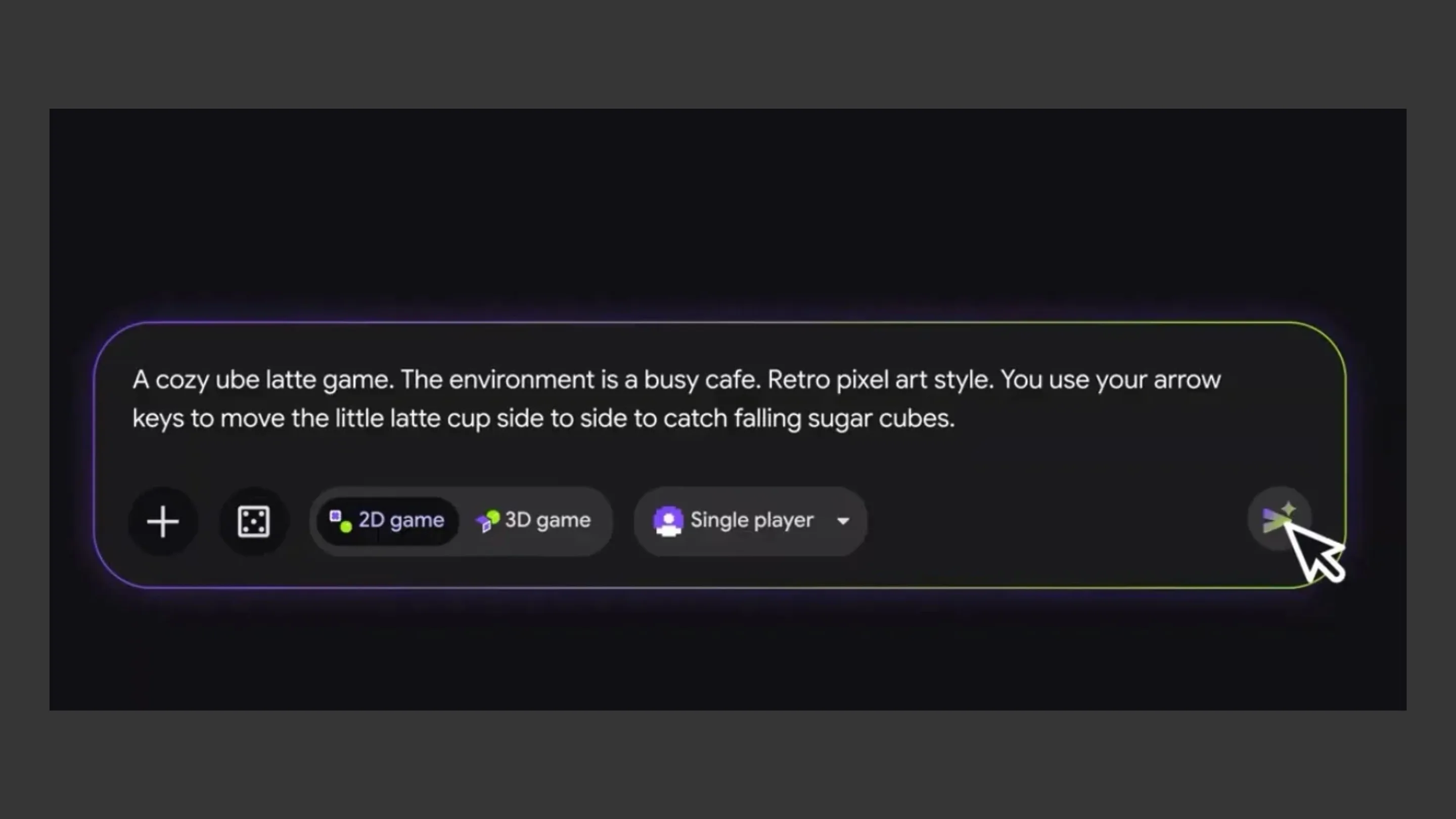 Caixa de diálogo do Playground, onde você descreve o jogo que deseja criar.