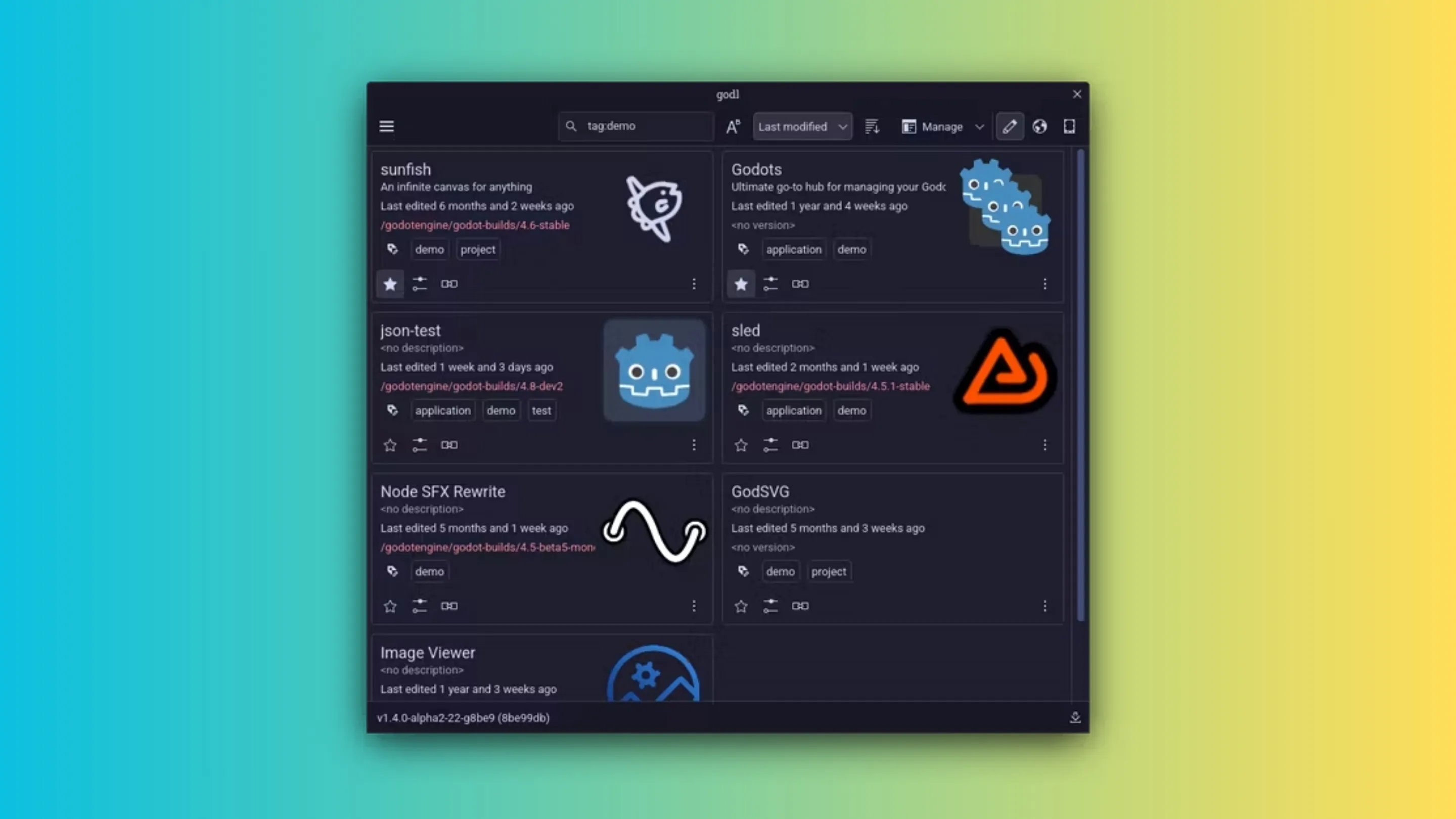 Instale o godl, um gerenciador de versões do Godot, no Ubuntu, Fedora, Debian e outras distribuições Linux com Flatpak 2 Imagem com a interface do godl