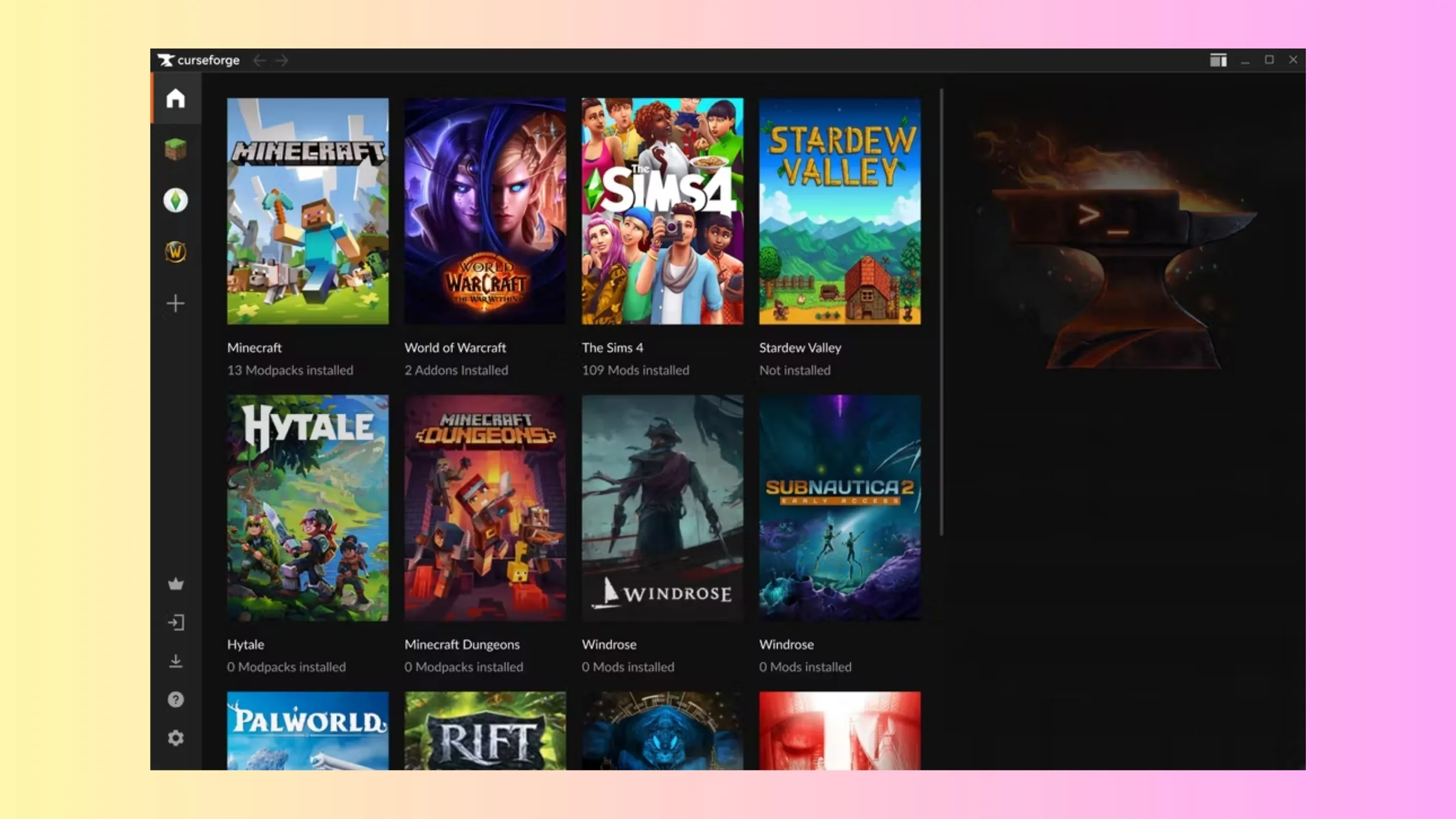 Imagem com a interface do CurseForge