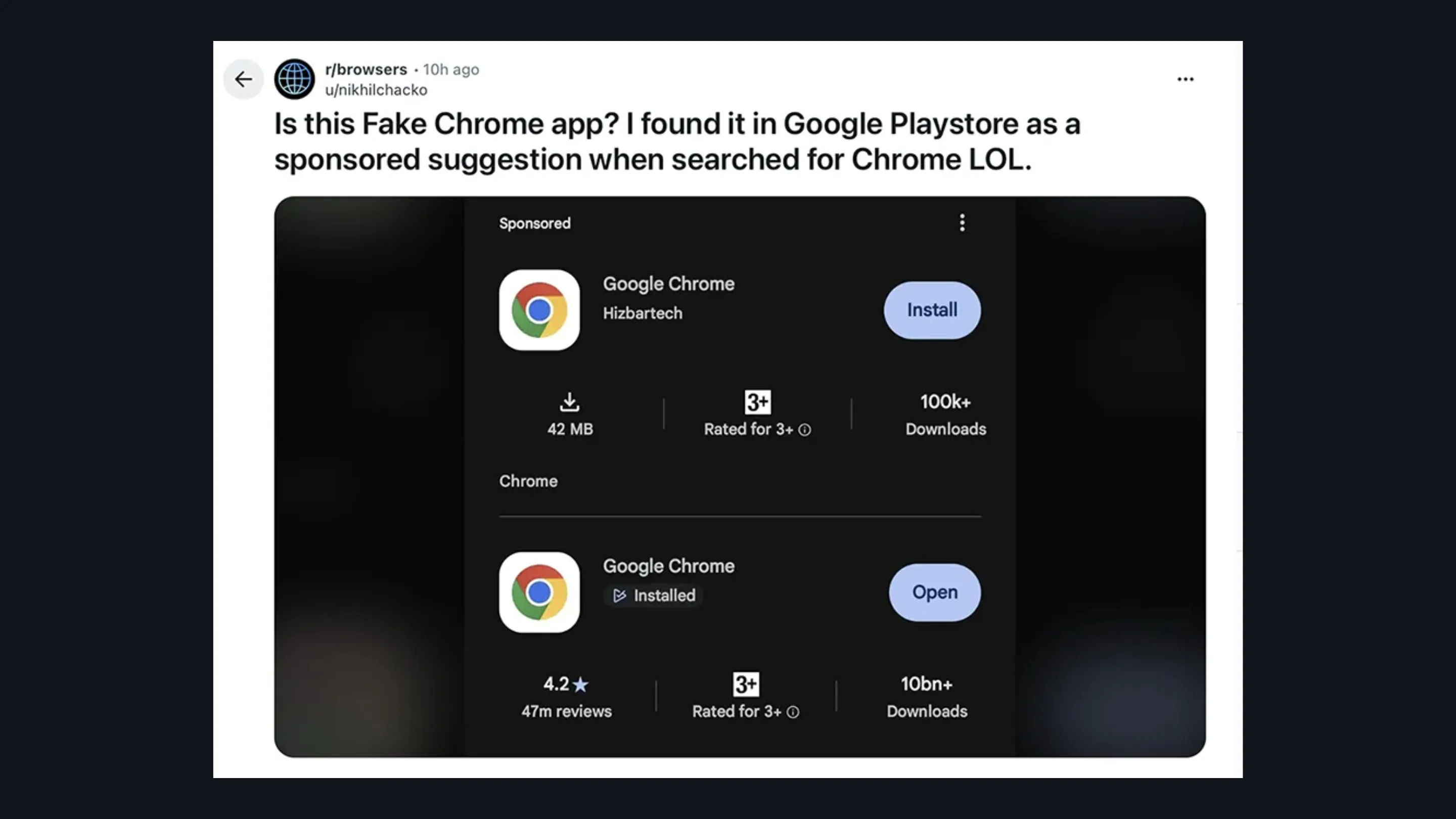 App falso do Chrome passa de 100 mil downloads na Play Store 2 yx2LMeFg aplicativo falso google chrome play store